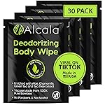 Alcala Deodorizing Body Wipes Individual Shower Wipes 100% Pure Biodegradable Bamboo Wet Wipes with Aloe Tea Tree Adult Body Wipes for Women & Men Ideal for Camping Hiking, Hospitals & Gym (30 Pack)