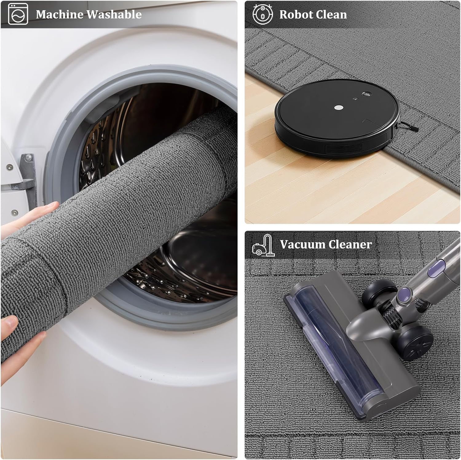 Pauwer Kitchen Mats for Floor 3 Piece Set Non Slip Kitchen Rugs Washable Farmhouse Kitchen Floor Mats Thick Long Area Rug Carpet Runner for Hallway Entryway Laundry Bathroom, Grey