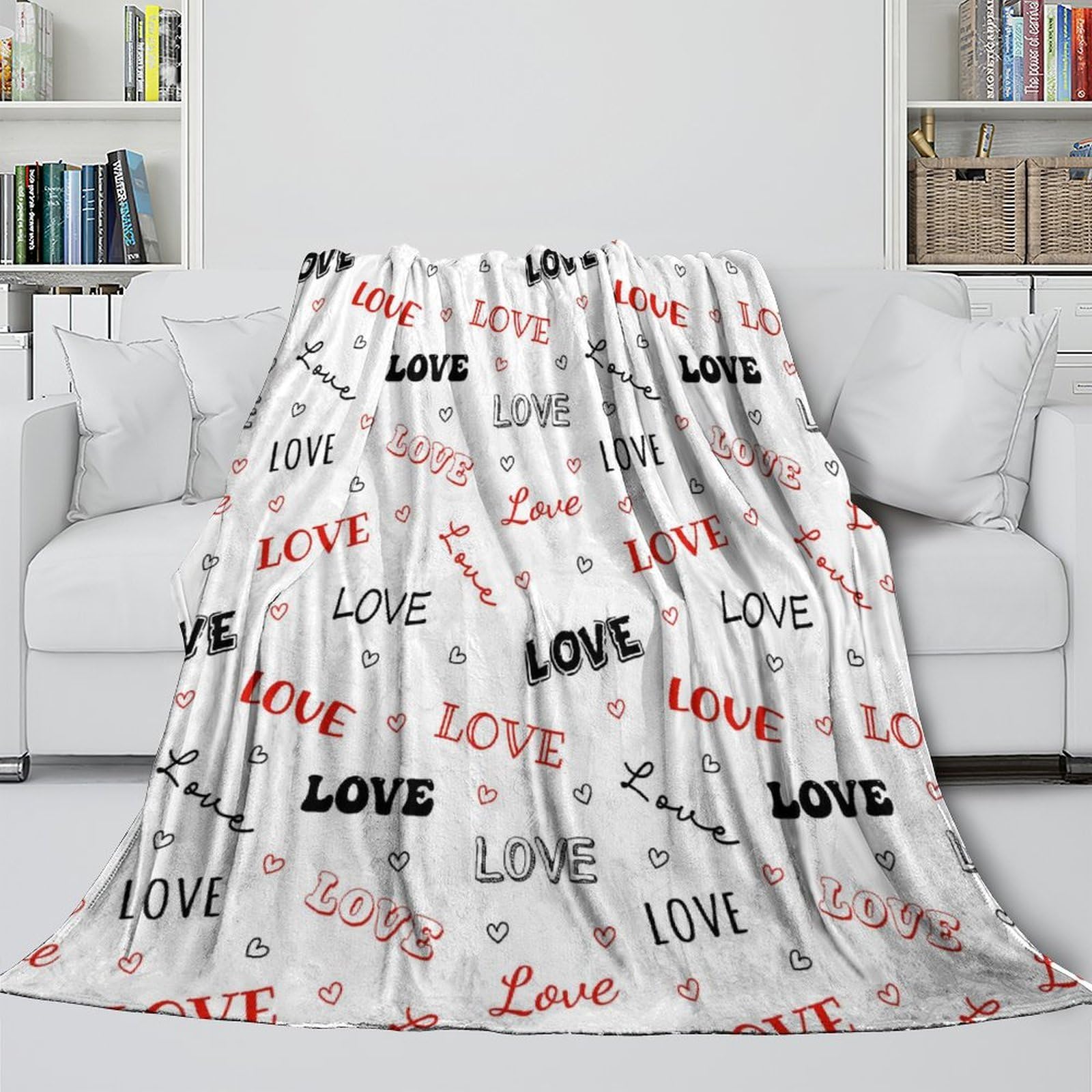 3D Druck Herz Love Decke Mikrofaser Kuschelig Wohndeko Romantisches Schriftzug Sofawurfdecke Geschenk 70x80inch(180x200cm)