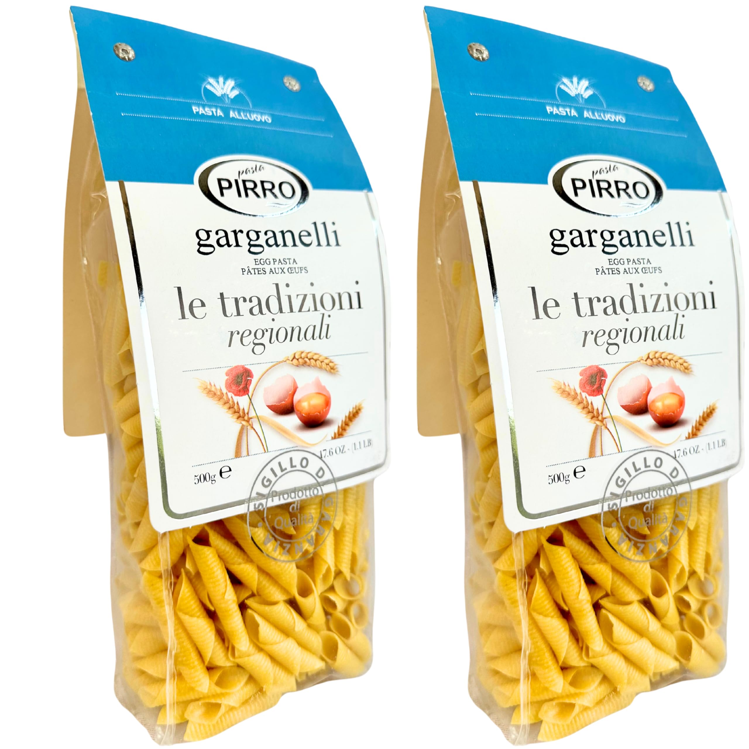 Garganelli Egg Pasta from Italy 17.6 oz. (500g)(Pack of 2) Imported Egg Penne Noodles - Authentic Slow Dried - Made with Premium Durum Wheat Semolina - Similar to Ziti - Gemelli