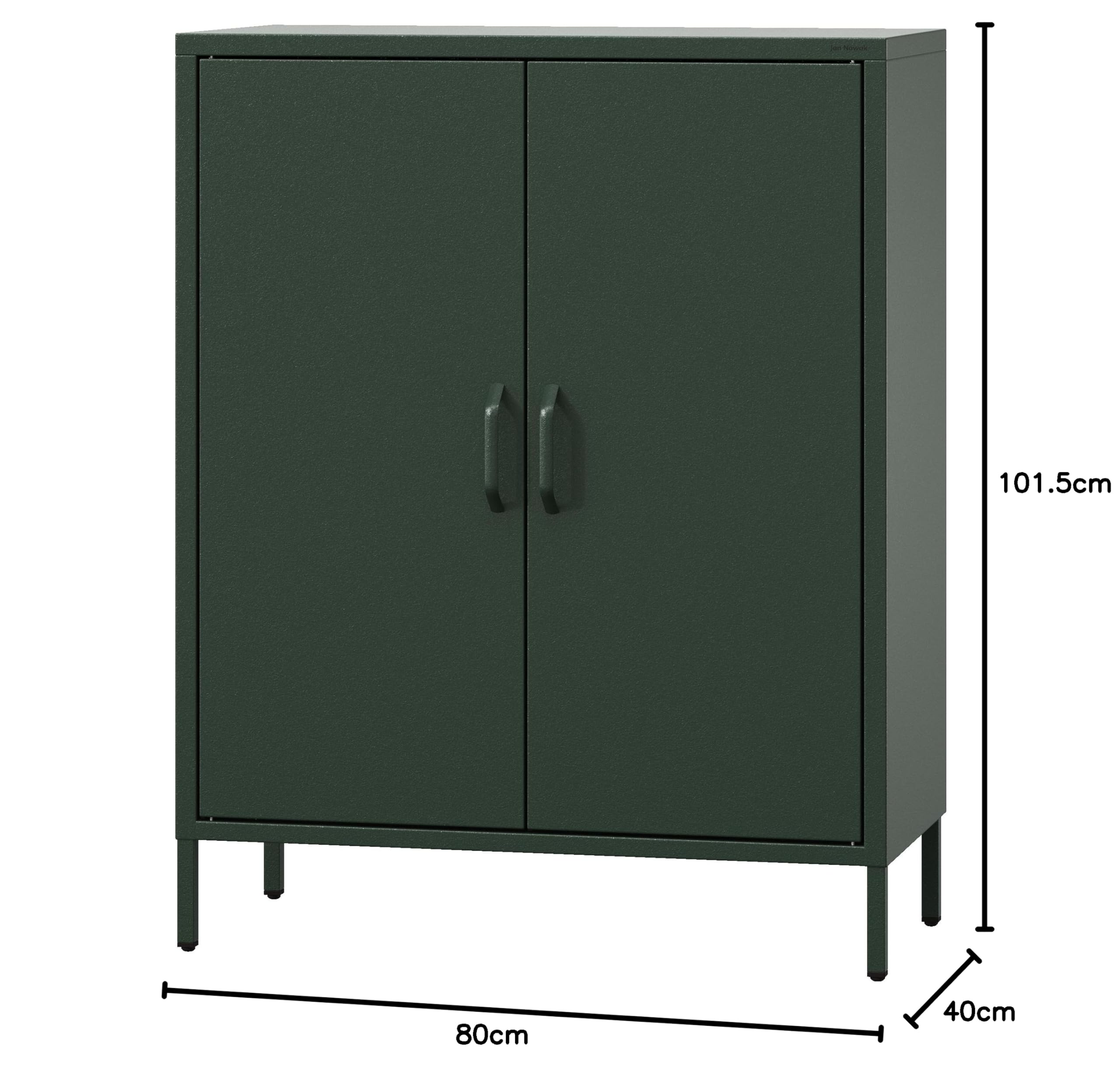 Jan Nowak Sideboard aus Metall, Kommode Glitzernd mit Doppeltür - VITO | Magnetverschluss, Verstellbare Einlegeböden | Highboard Wohnzimmer, Flur, Industriedesign | 80 x 101,5 x 40 cm | Flaschengrün