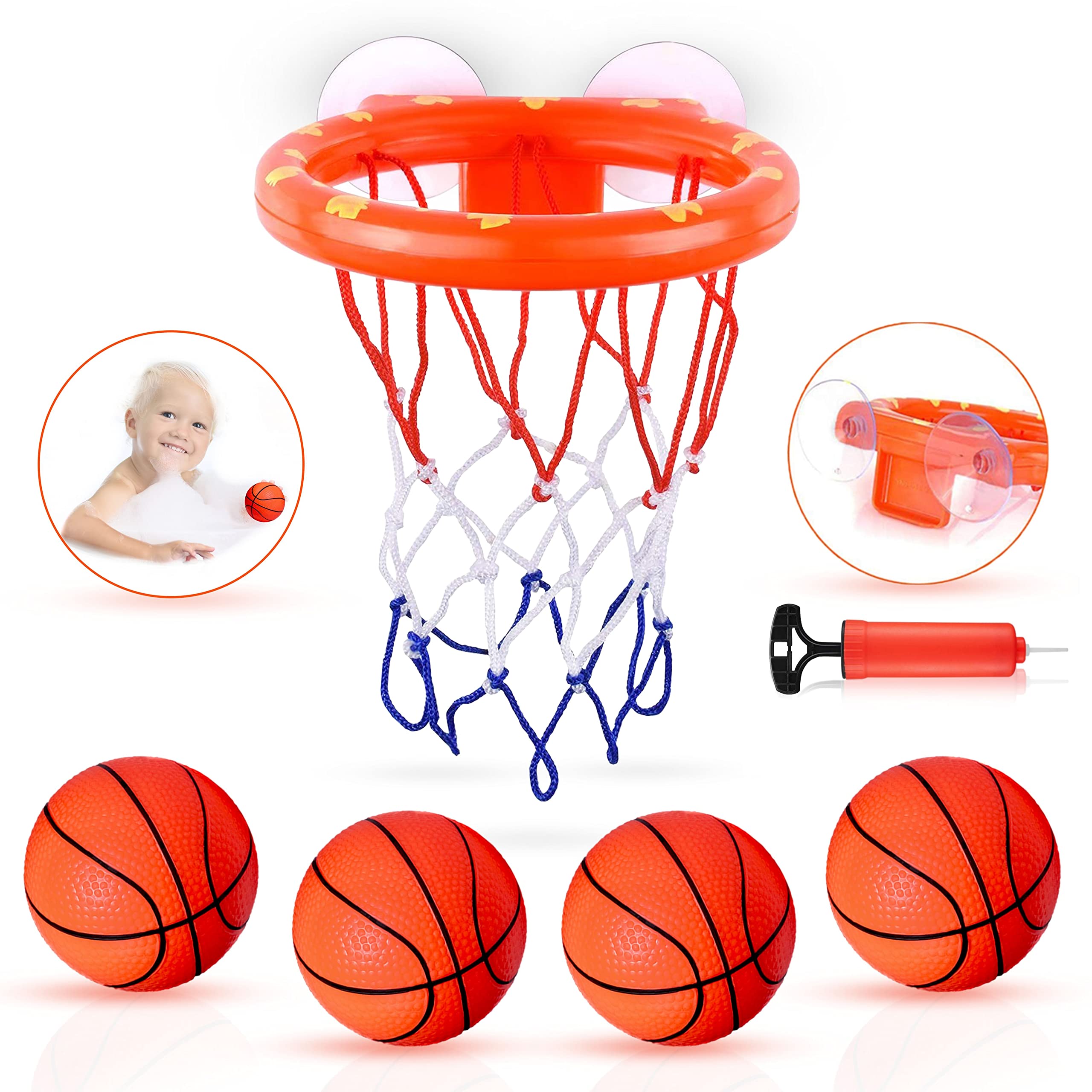 Bath Toys, Bath Basketball Hoop for Baby, Toddlers, Kids, Boys and Girls with 4 Soft Balls & Strong Suction Cup, Fun Toddler Bath Toys Set, Gift for Boys or Girls