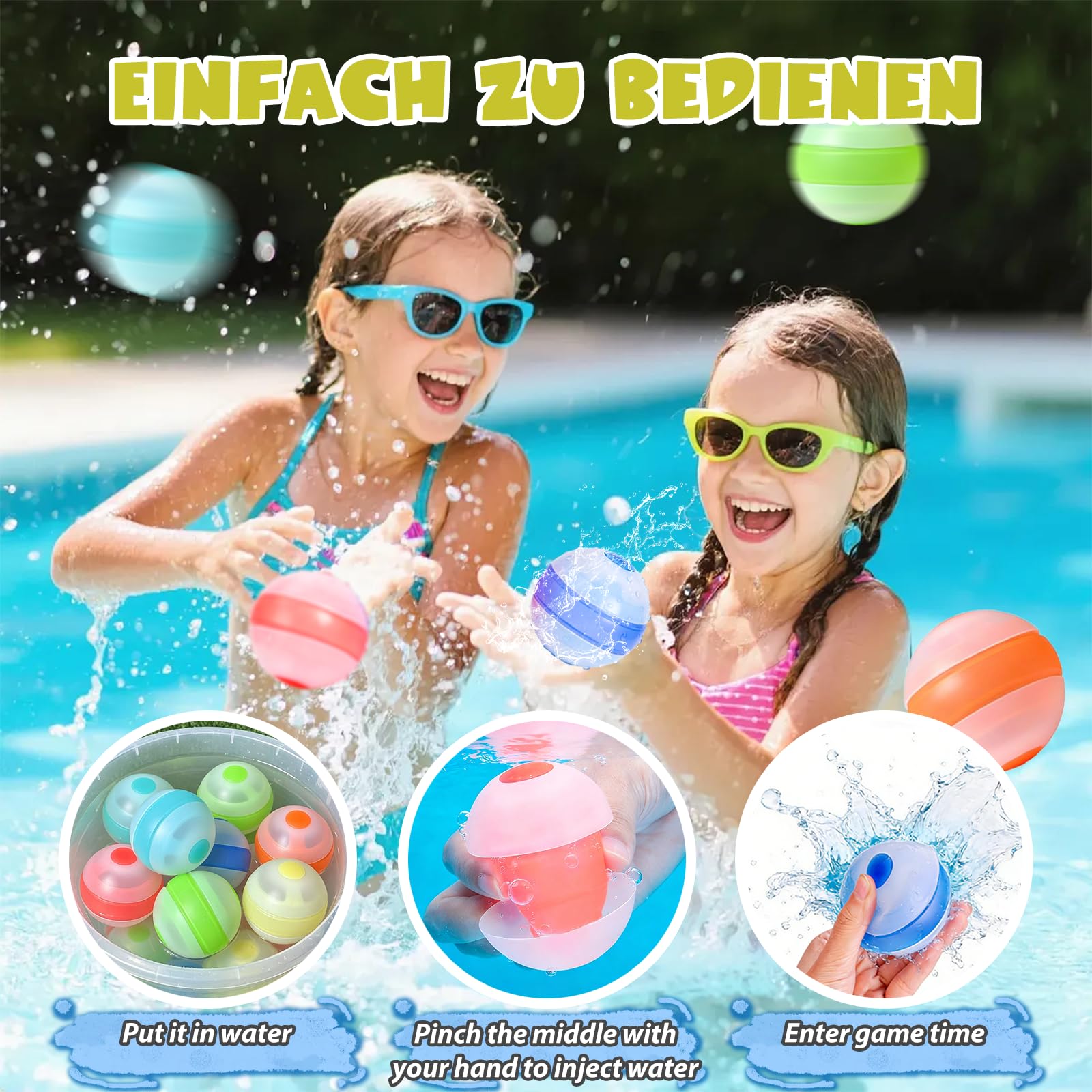 Bombe a Eau Réutilisables Auto-obturantes, 16 Pièces Ballons d'eau Réutilisables en Silicone pour Extérieur, Parcs Aquatiques, Plages et jeux Familiaux, Jouet d'été pour Enfants et Adultes