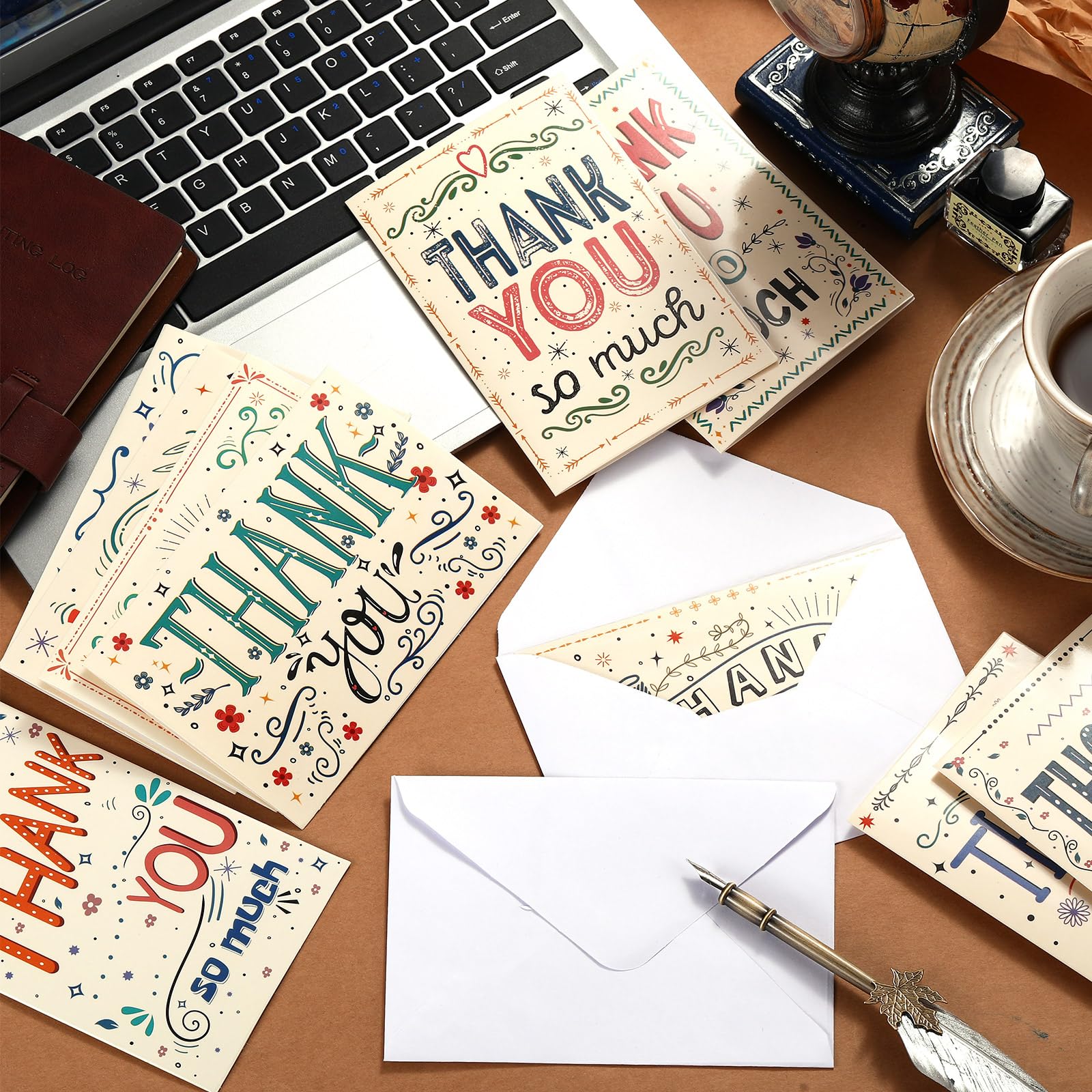 Lot de 100 cartes de remerciement rétro vierges assorties avec enveloppes et autocollants pour enseignants, employés, fête prénatale, mariage, anniversaire, remise de diplôme