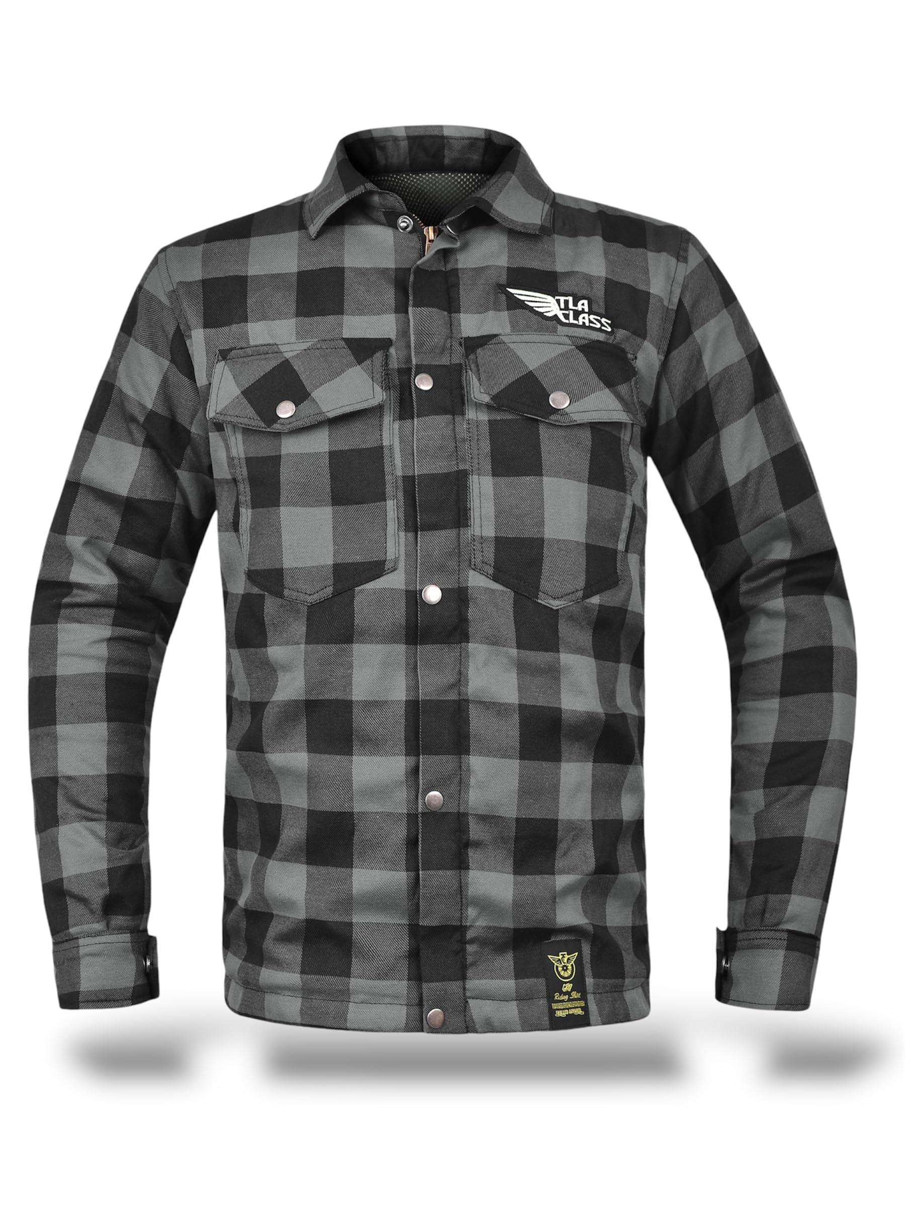 TLA Grid Camicia Moto con Protezioni, Giacca in Flanella a Quadri con Rinforzi in Aramide, Taglie sino 6XL Unisex Uomo e Donna, Giubbotto Moto e Scooter Vintage, Cafè Racer, Zip e Bottoni