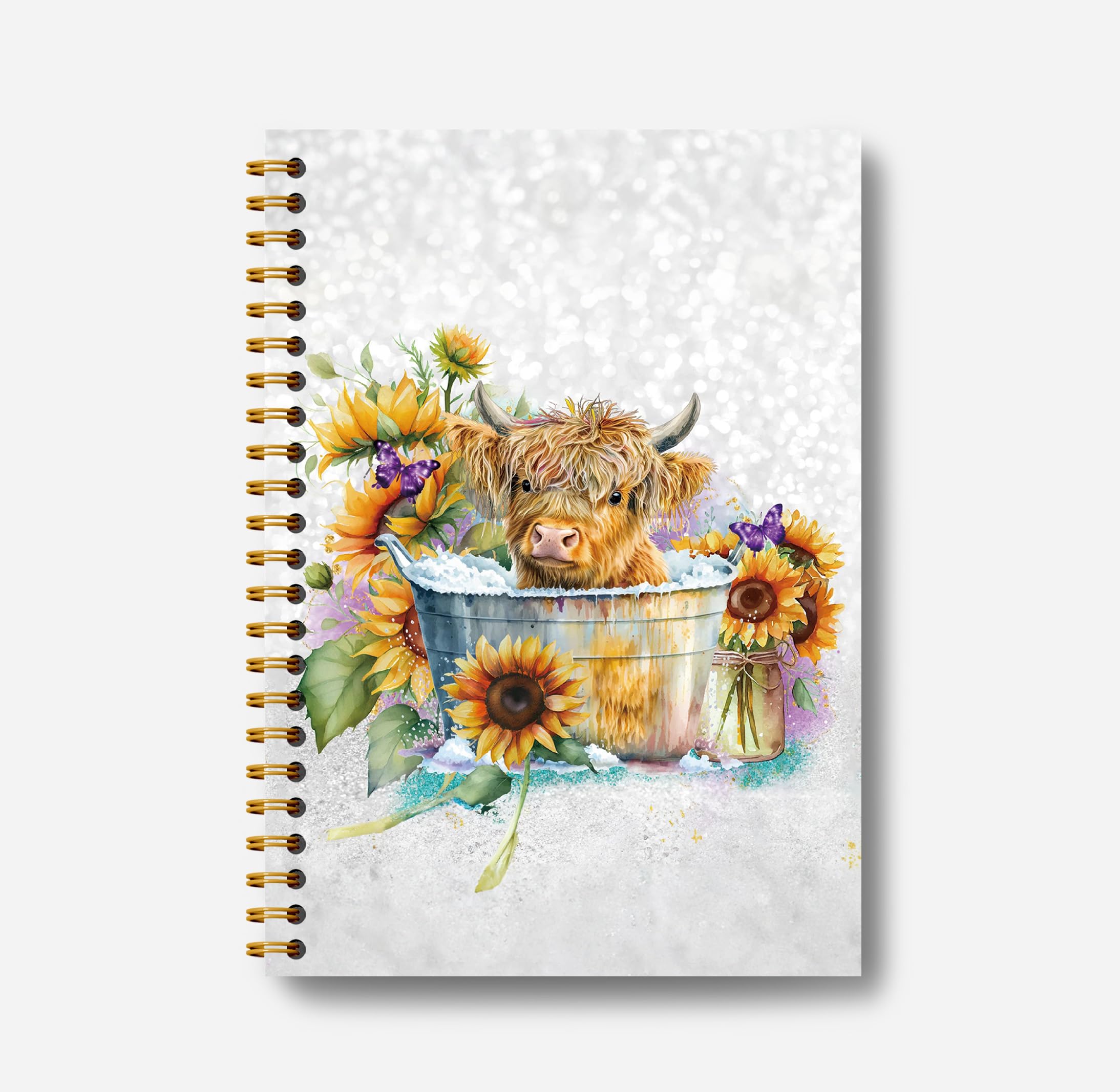 Guymn Highland Cow Notebook Journal - Sunflower Notebook, Summer Sunflower Journal Notebook 5.5×8.3, Highland Cow Gifts, Cow Gifts for Women, 164