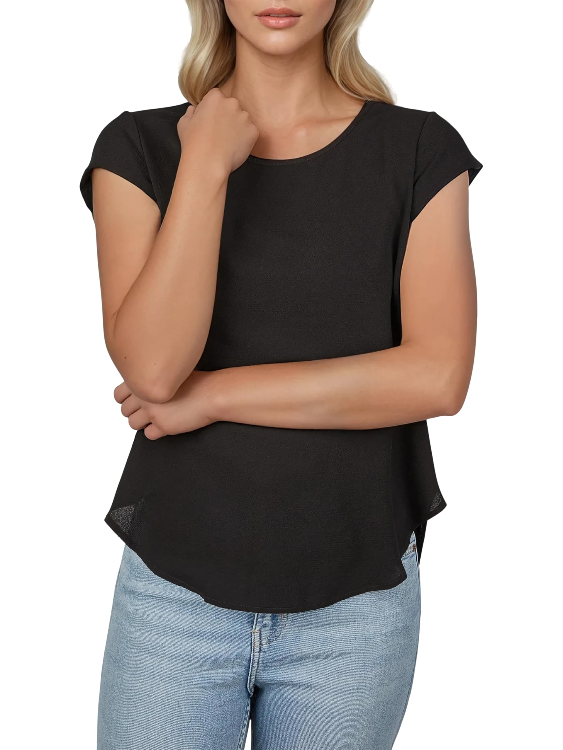 ONLY ONLVIC Lot de 2 t-shirts à col rond et manches courtes pour femme Coupe droite Motif basique Couleur unie Blanc Noir Vert Rose Bleu 34 36 38 40 42 44, Noir (15284243), 44