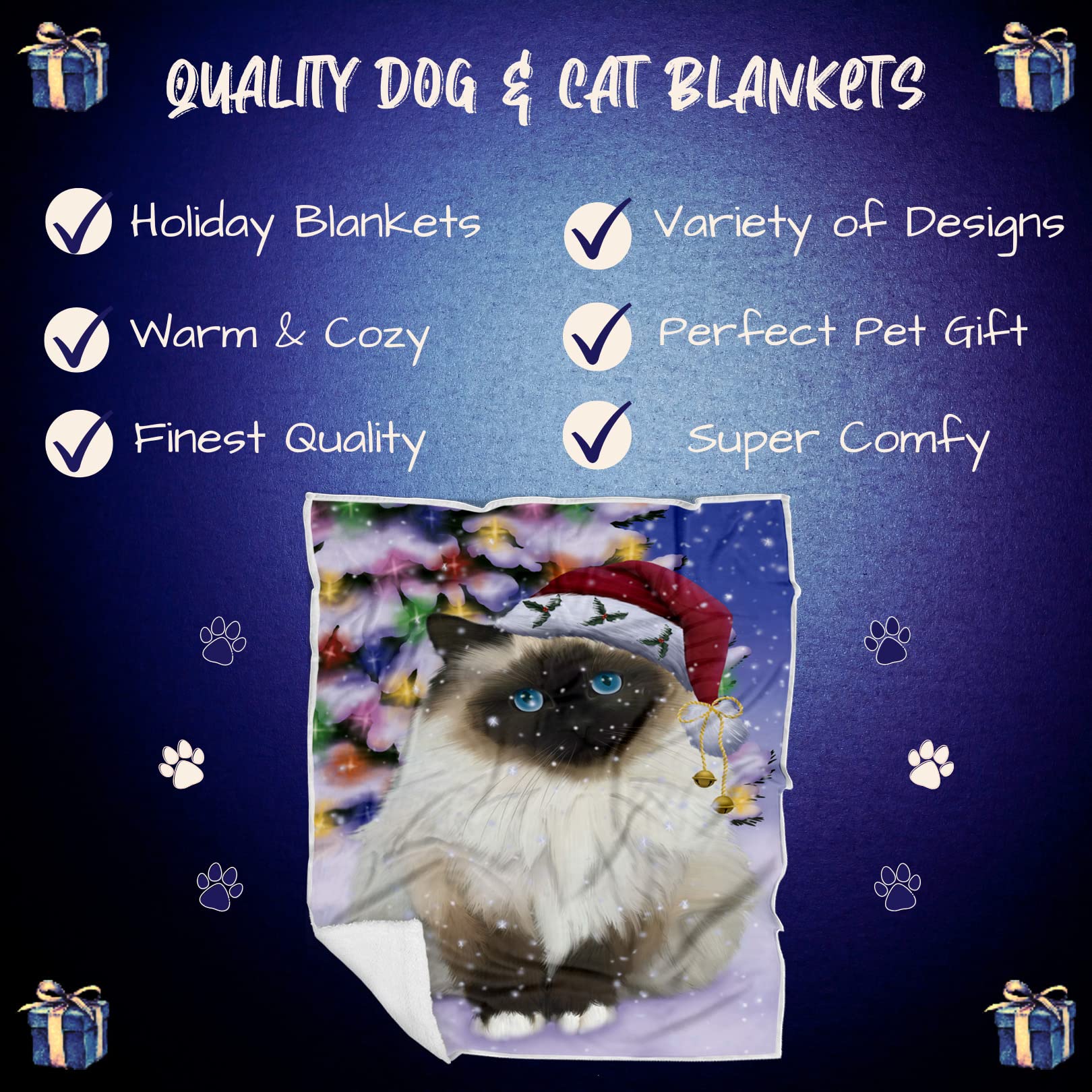 Doggie of the Day Birman Cat Blanket - Christmas Winterland Wonderland - Super Soft & Warm Pet Theme for Sofa or Bed, Warm Fleece, Sherpa or Woven Material, BLNKT88606 (30x40 Fleece)