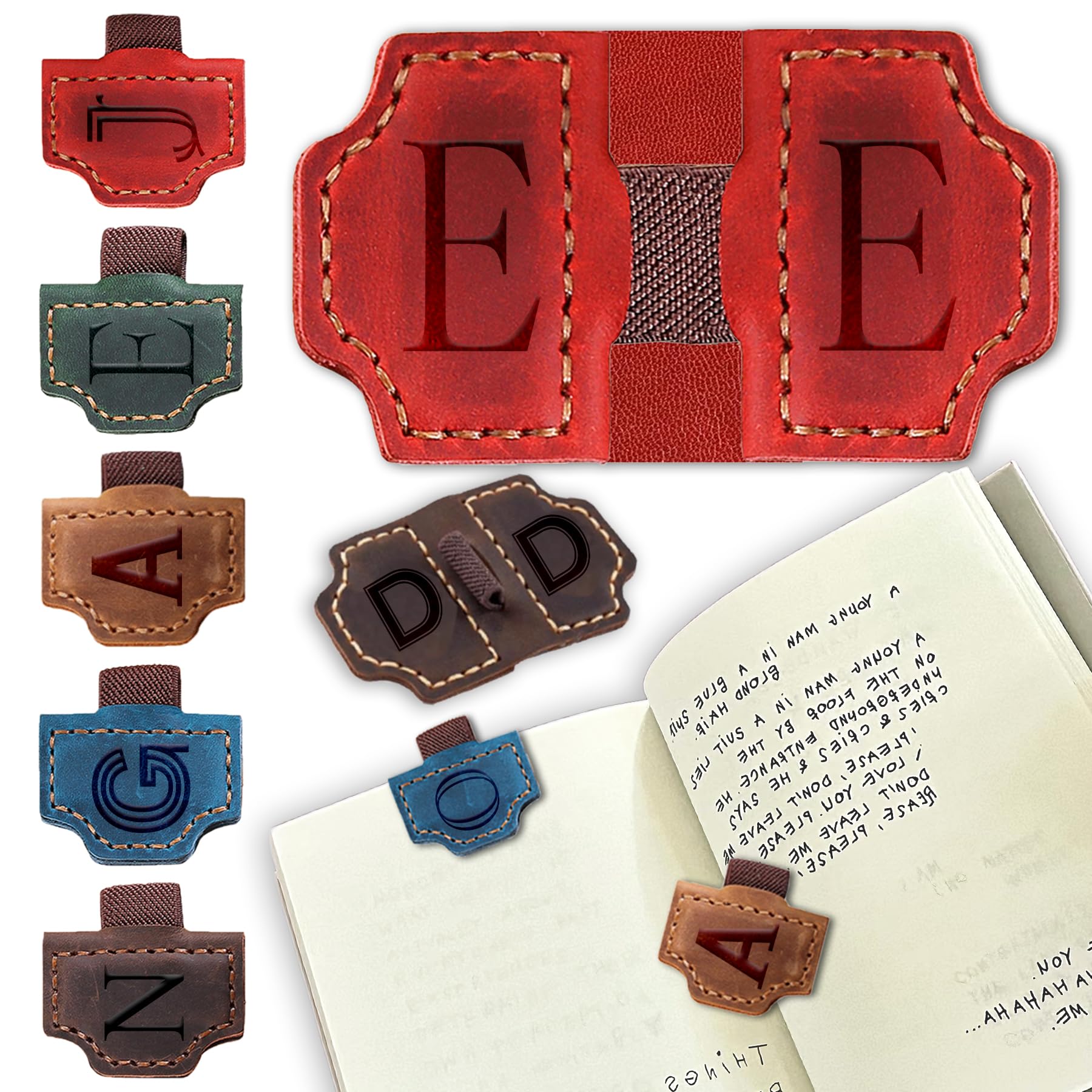 Personalized Leather Bookmark with Pen Holder, 26 Letters Bookmark Personalized Magnetic Leather Bookmarks, Book Markers Clip with Initial Gifts for