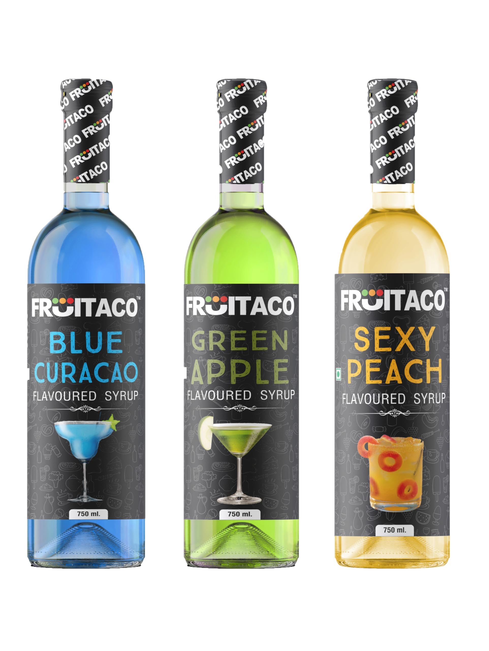 Fruitaco Blue Curaco, Green Apple, Sexy Peach Syrup: Perfect Mixer for Enhancing Mocktails & Cocktails, Drinks, and Mojitos at Parties, All Your Mixing Needs | Non-Alcoholic (Pack of 3)-image-20