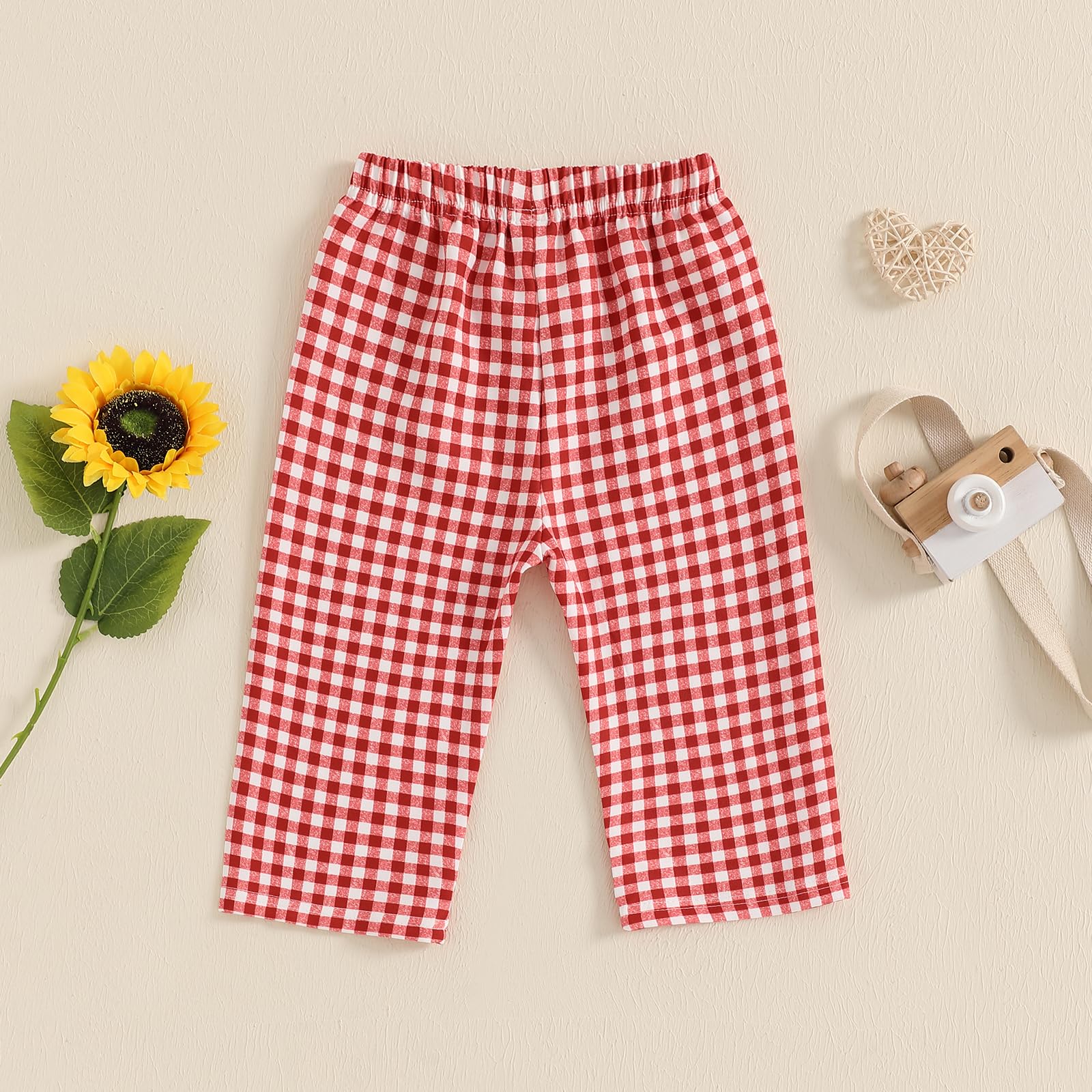 Toddler Baby Boys Girls Plaid Wide Leg Pants Loose High Waist Buffalo Plaid Sweatpants Trousers Baby Casual Bottoms (Red, 9-12 Months)
