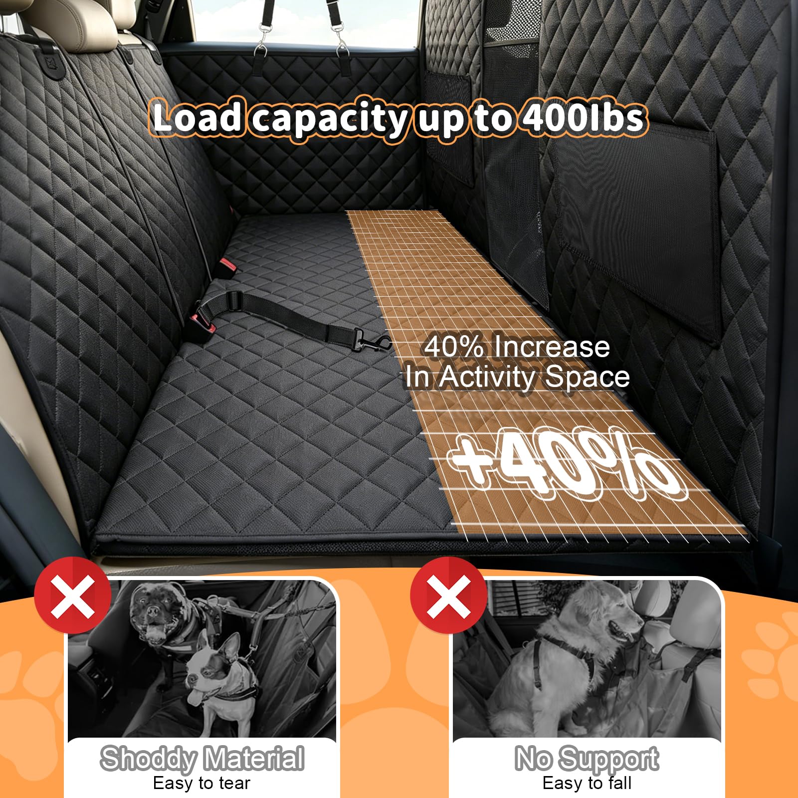 Protector de Asiento para Mascotas, Funda Coche Perro | con Ventana de Malla Visible y Protección Lateral para la Mayoría de Coches, SUV
