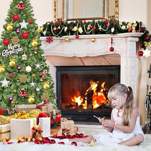 Miniatura 2 de Happygrill Árbol de Navidad artificial clásico de 7.5 pies, árbol de Navidad de abeto con bisagras con puntas gruesas de PVC, soporte de metal,