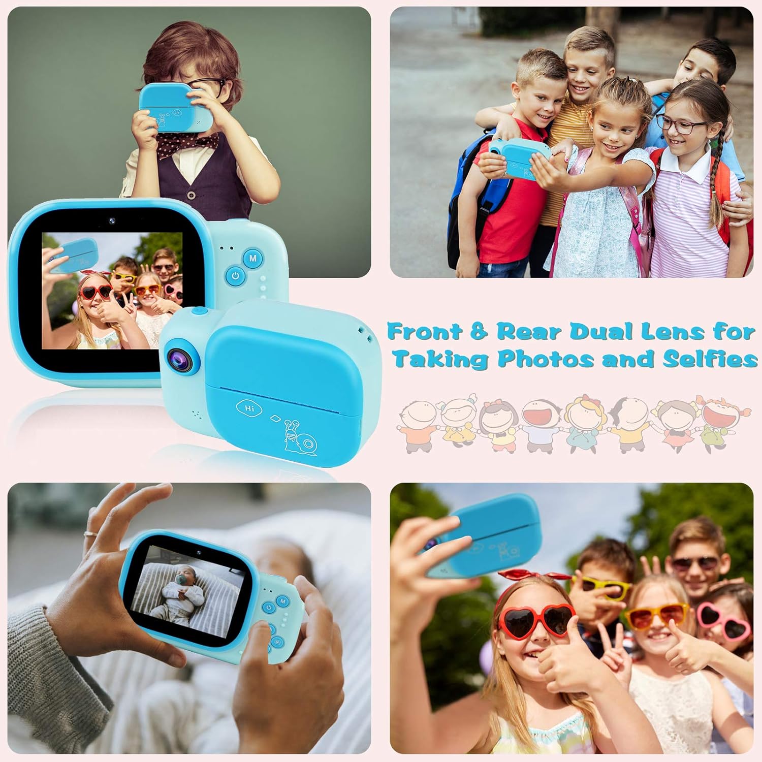 Hot Deals Instant Print Camera for Kids, Upgraded Kids Selfie HD Video Camera, Zero Ink Printing Digital Camera with 4 Rolls Print Paper, 1000 mAh, Dual Lens, Ideal Toy Gifts for Girls and Boys