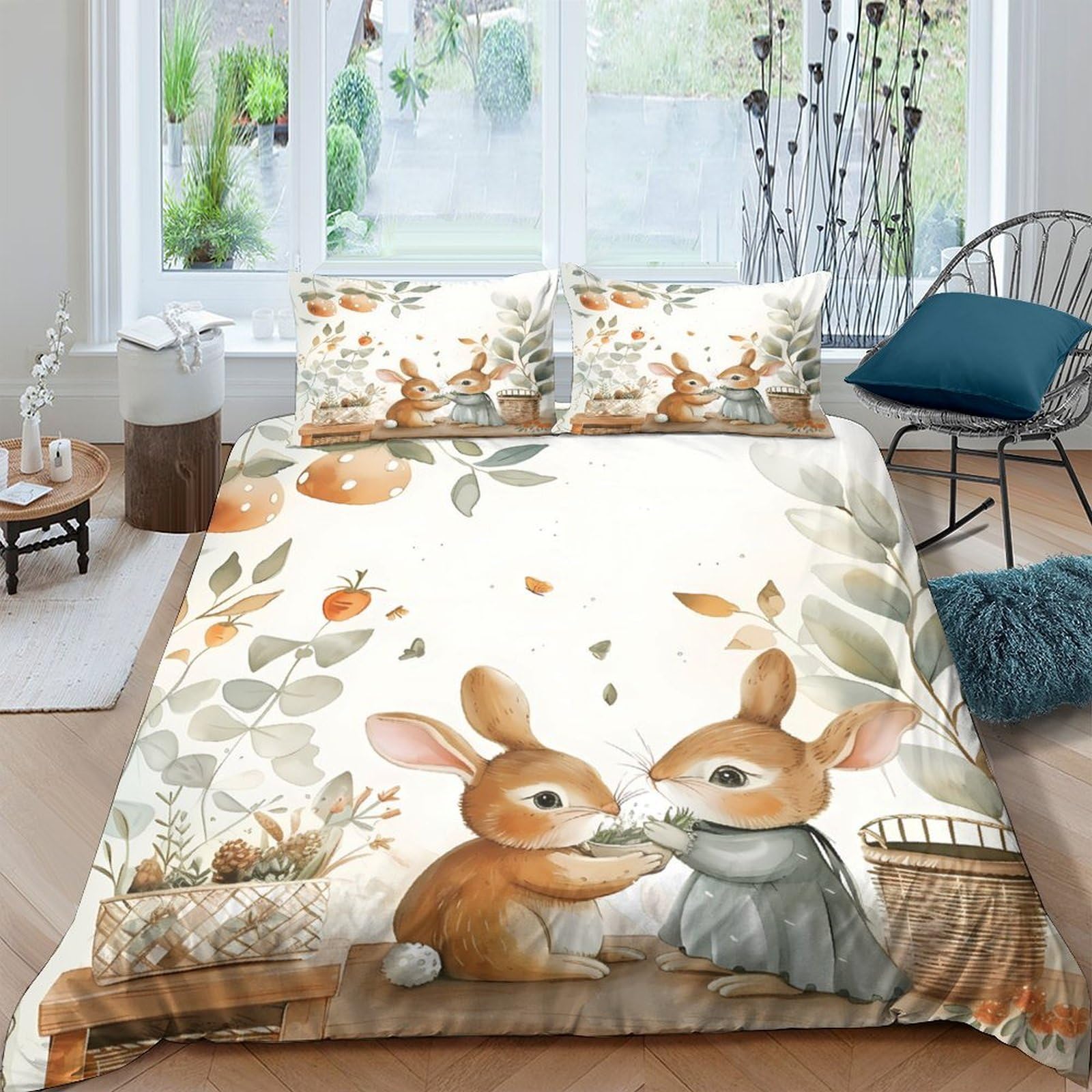 Ctjqhvkz Style-6 3D Printed Cute Rabbit Fitted Sheet Microfiber Soft Animal Forest Bed Sheet Anti-Slip Washable For Bedroom Guestroom Decor Single（135X200cm）