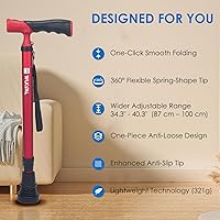 Vista 2 de Walking Cane,Portable & Ultra-Light Series, One-Button Telescopic Folding Walking Cane – Like an Umbrella Compact, Adjustable, All-Terrain Tips