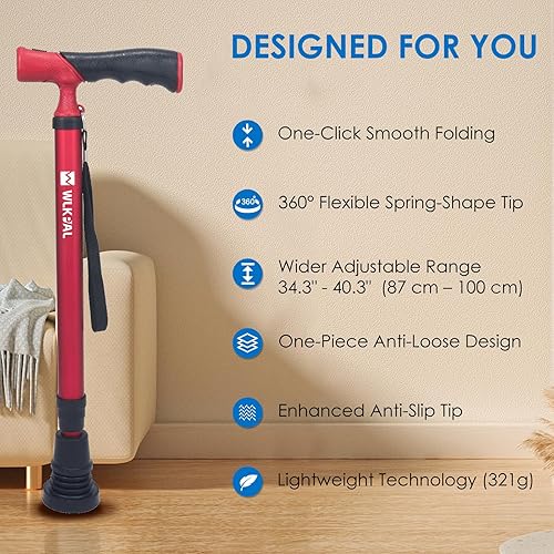 Miniatura 2 de Walking Cane,Portable & Ultra-Light Series, One-Button Telescopic Folding Walking Cane – Like an Umbrella | Compact, Adjustable, All-Terrain Tips,