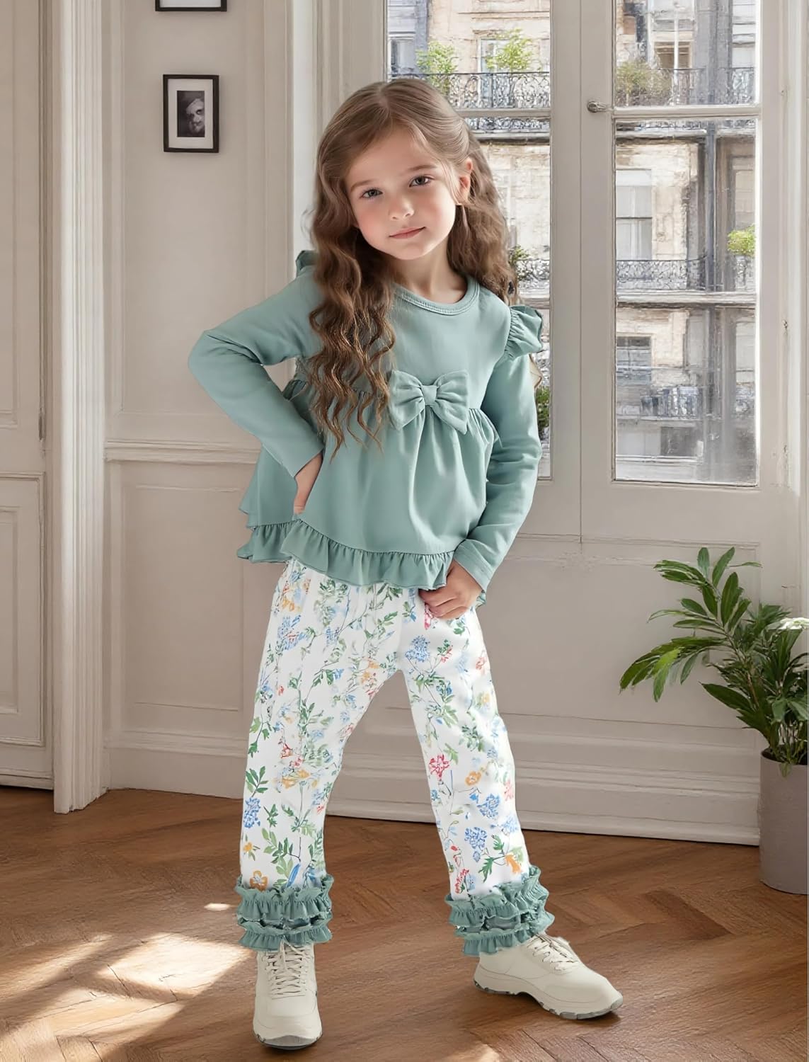 Baby Girl Clothes Toddler Girl Outfits Ruffle Long Sleeve Top and Floral Pants Set Fall Winter Clothes - Image 3