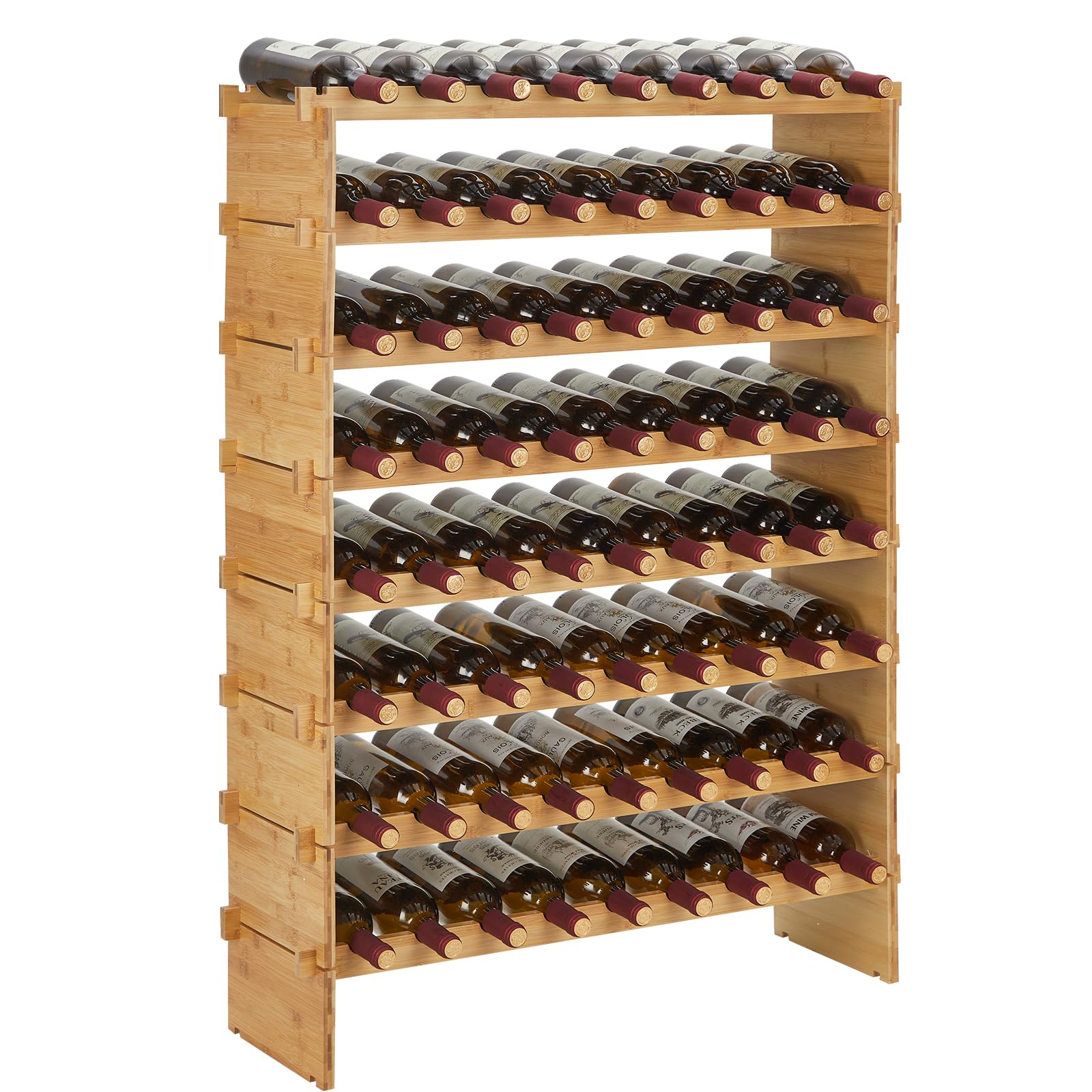 GarveeHome 72 Bottle Stackable Wine Rack, 8-Tier Solid Wood Storage, Freestanding Floor & Countertop, Perfect for Kitchen, Bar & Cabinet, Wobble-Free Design