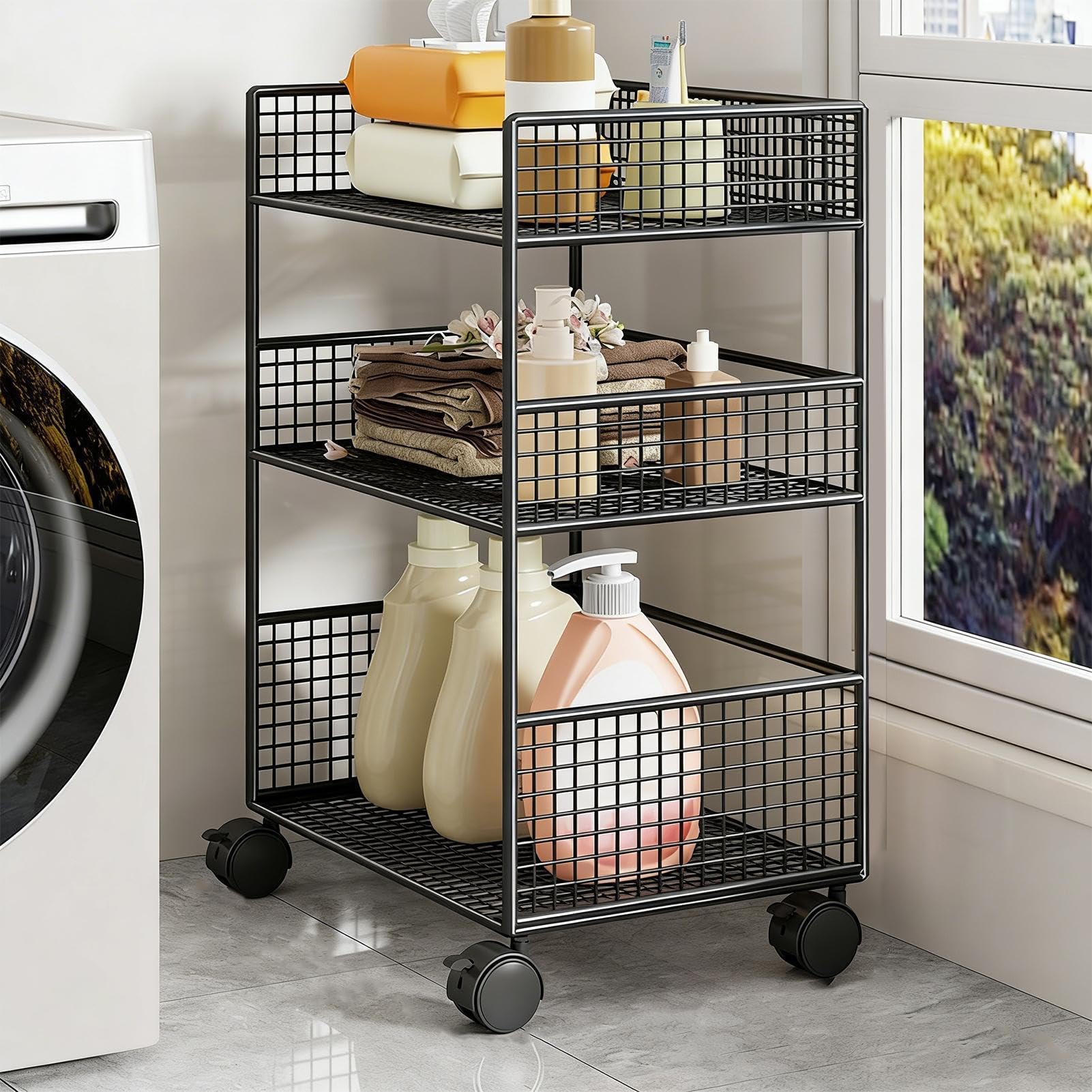 deslizante con contenedor, multifunción de metal con ruedas, organizador portátil con ruedas, para cocina, oficina, limpieza, estudio, lavandería, baño, dormitorio, despensa