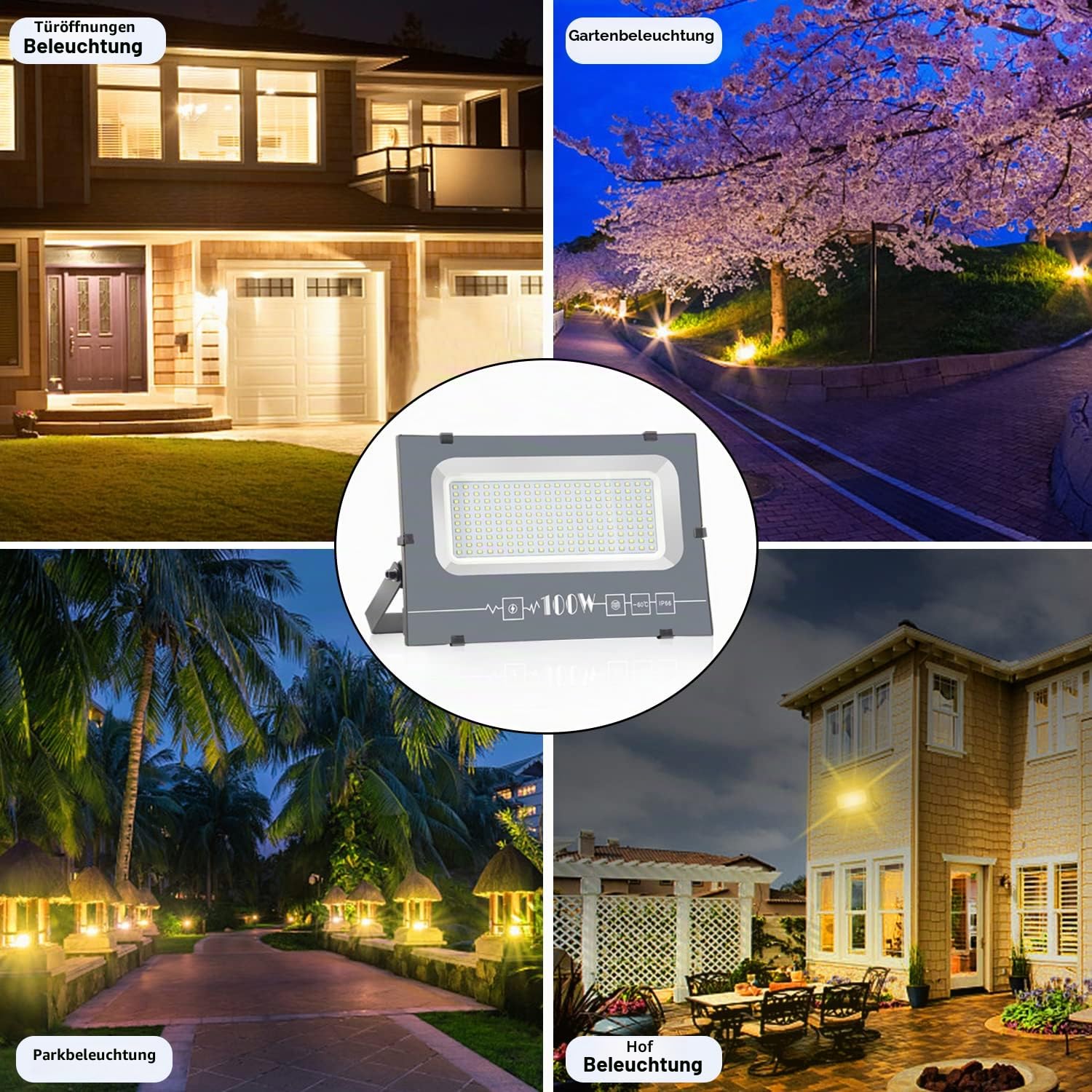 600W LED Strahler Außen 3000K Warmweiß 1 Stück | 60000LM Scheinwerfer, IP66 Wasserdicht Fluter, Aussenstrahler Für Hinterhof, Garten, Werkstatt