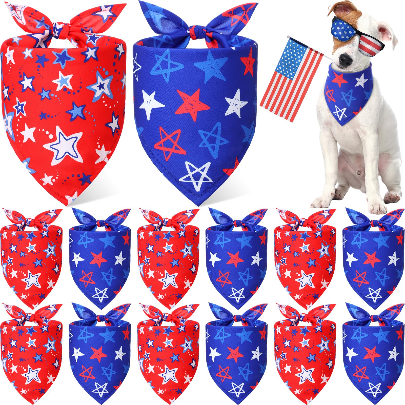 Weewooday 12 Pcs Patriotic Dog Bandanas Veterans Day Red White Blue Star Bandanas for Dogs Triangle Kerchief Bibs Scarf for Pets Cats Puppy
