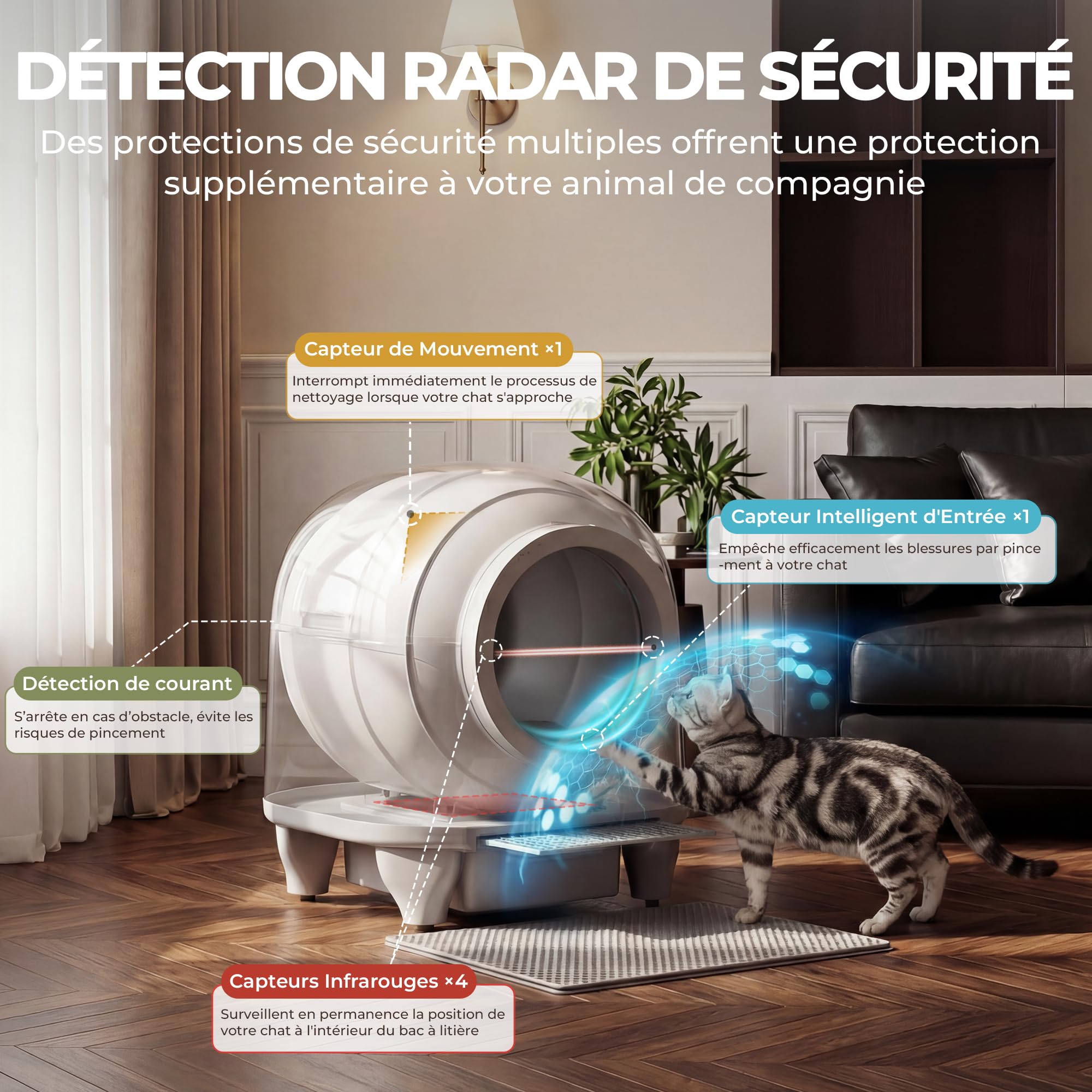 TRIUMPHKEY litière pour chat autonettoyante, litière autonettoyante automatique avec protection multiple, surveillance à distance APP, bac à litière chat XXL avec neutralisation des odeurs et nettoyag
