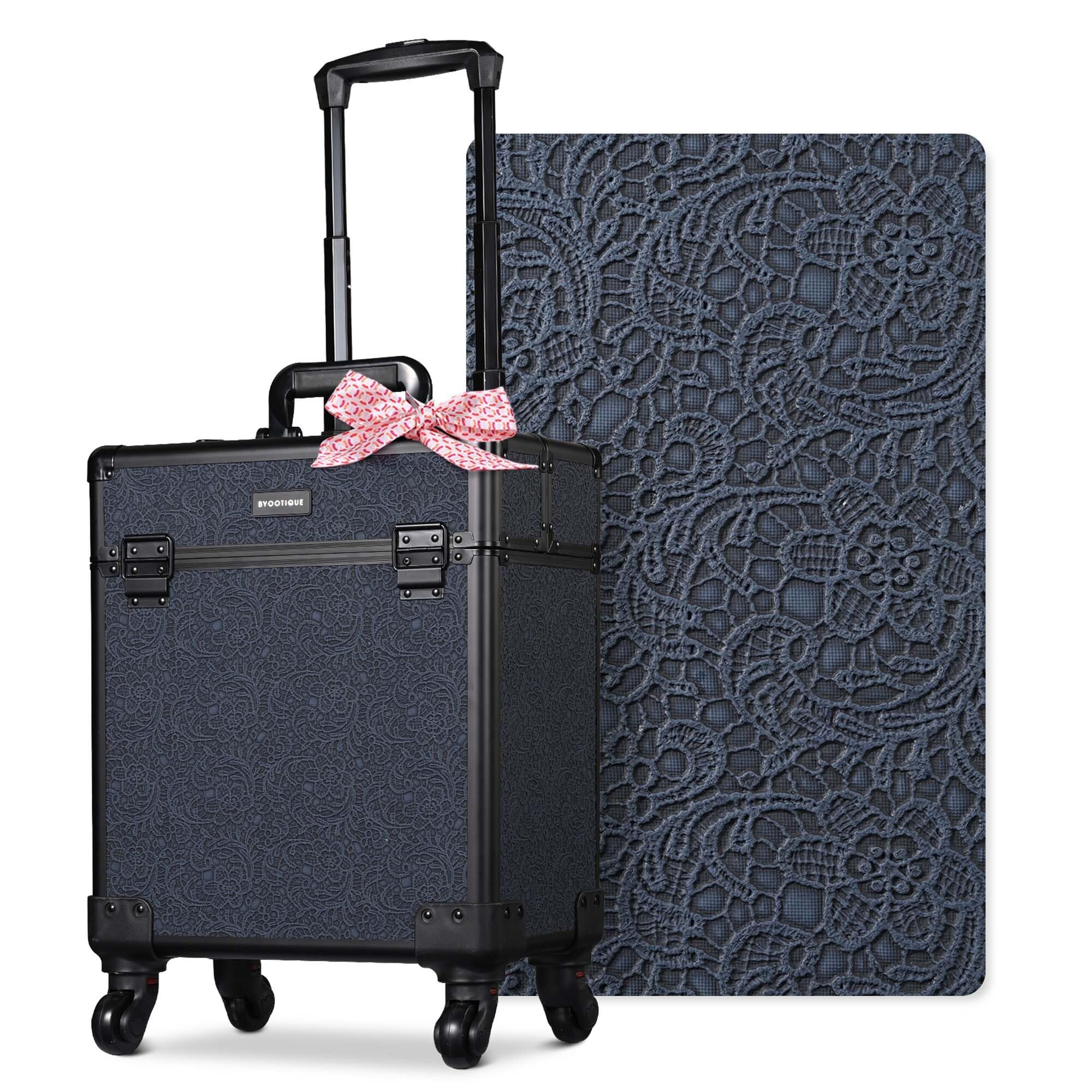 BYOOTIQUE Professional Makeup Train Case Organizer on Wheels Cosmetology Rolling Travel Storage Nail Tech Cart Hairdressing Brush Bags Tattoo Box for