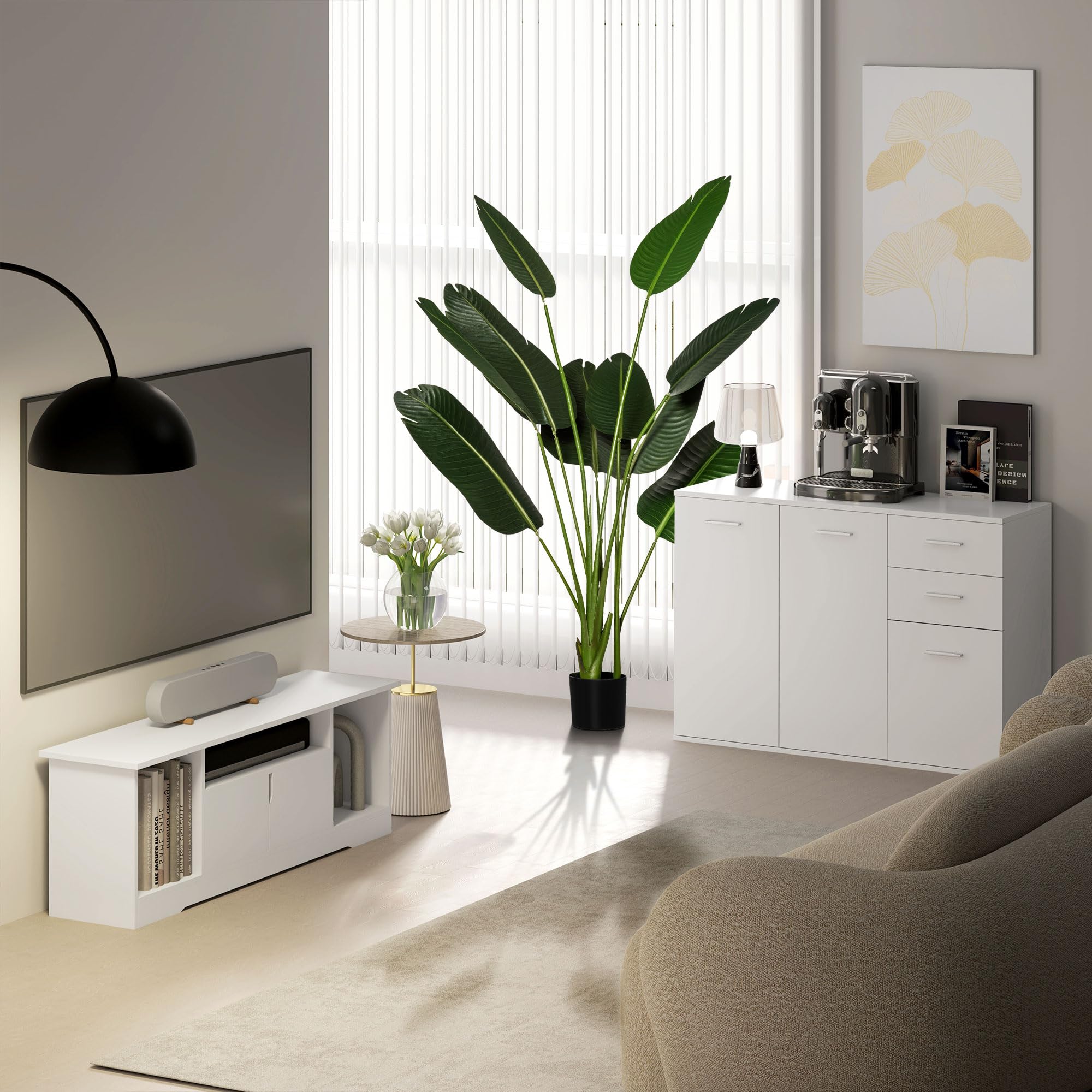 HOMCOM Mueble de TV para Televisor de hasta 42" Mesa para TV de Salón Moderna con Armario de Doble Puerta y 3 Compartimentos Abiertos 120x30x41cm Blanco