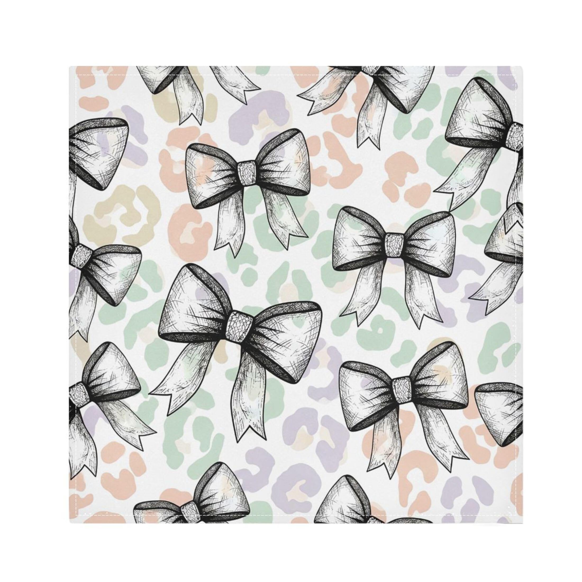 Fuauuyl Cloth Napkins Set of 6 Bows Leopard Dinner Napkins 20x20 in, Washable & Reusable Fabric Table Napkin for Dining Parties Holiday, Eco-Friendly