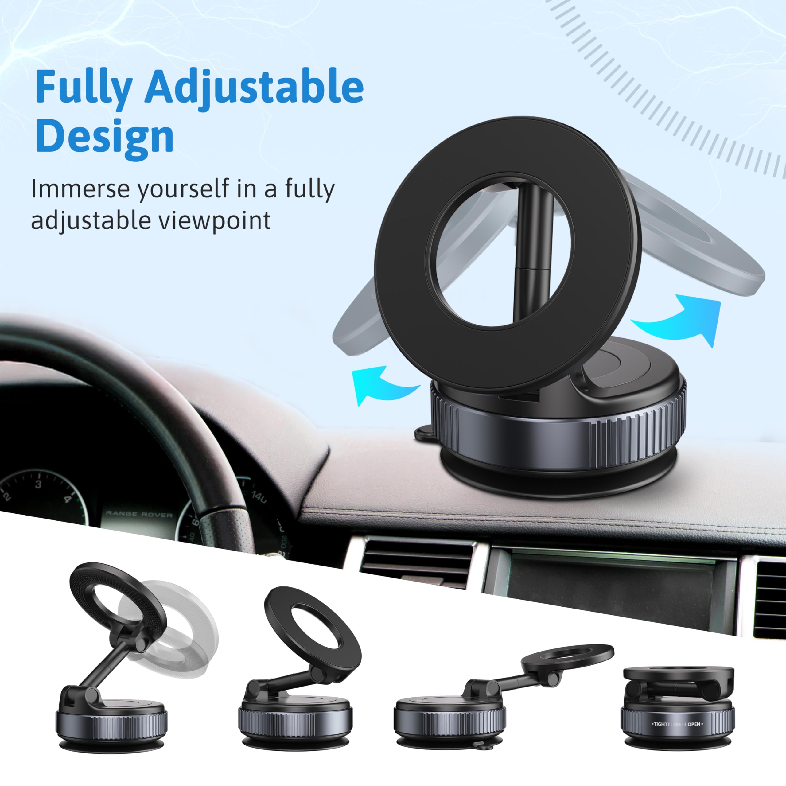 Soporte magnético para teléfono de coche con rotación de 360°, soporte de teléfono con ventosa de 80 libras para soportes MagSafe para teléfono celular MagSafe, soporte de teléfono para tu coche