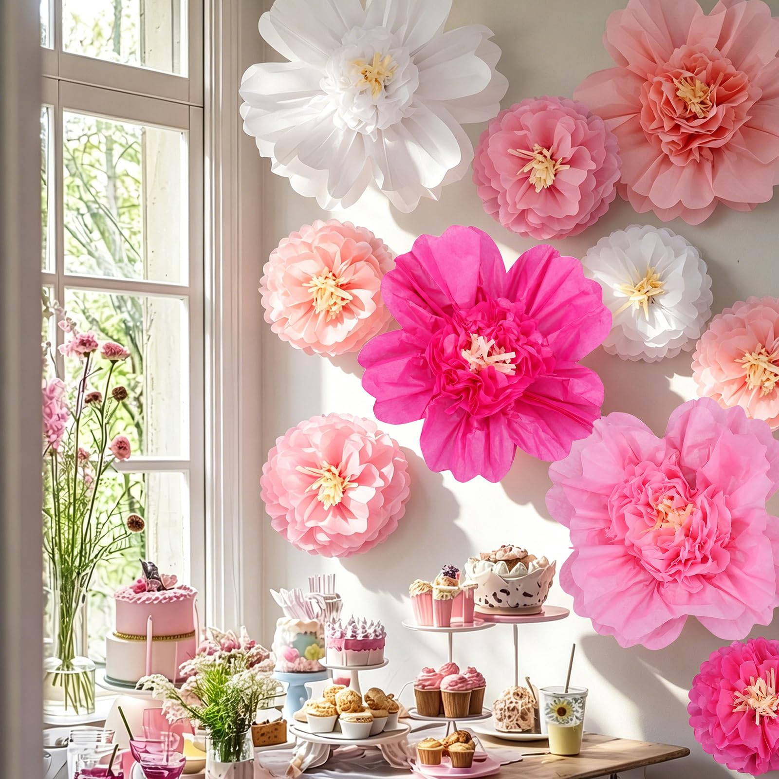 TaoBary Giant Tissue Paper Flowers, 20",10", Gradient Pink, 12 Pcs