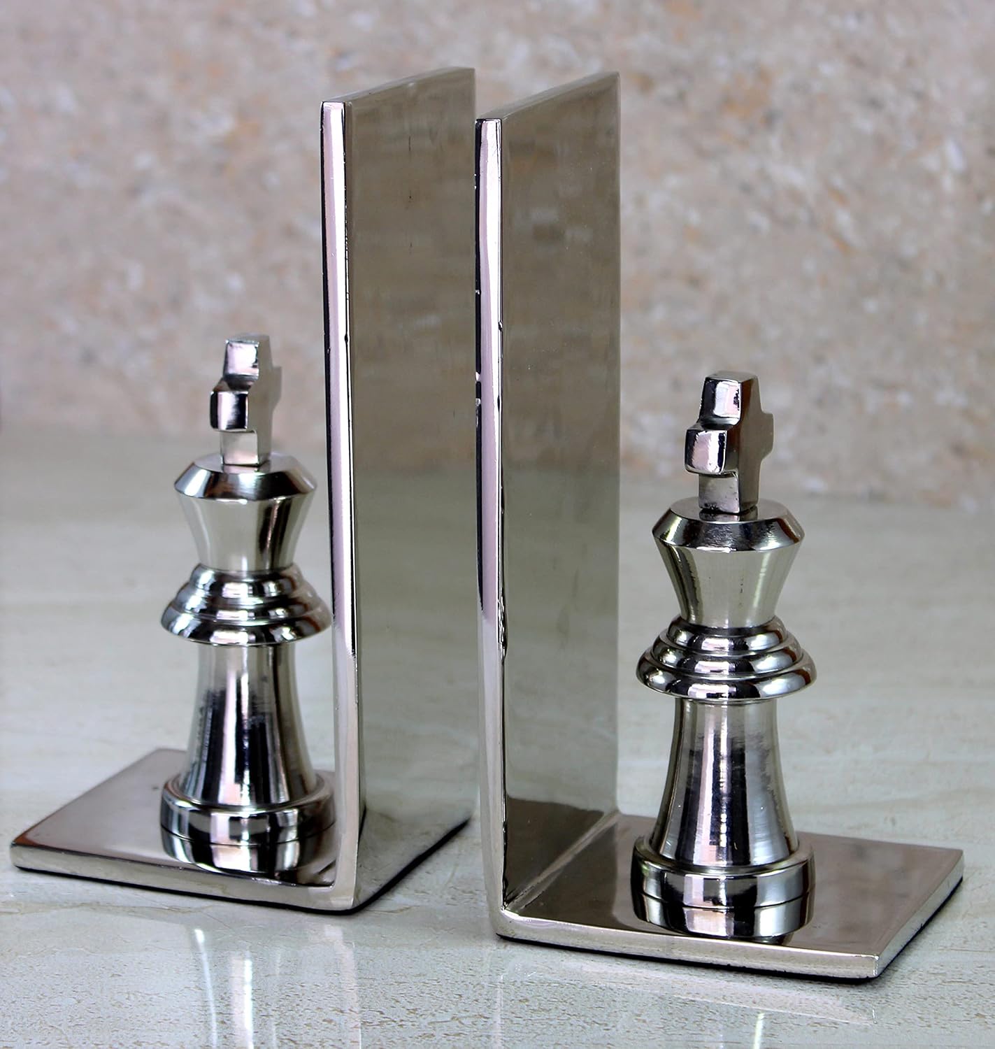 eSplanade Brass Chess King Book Ends or Book Shelf Organizer - Silver Plated - 7 Inches
