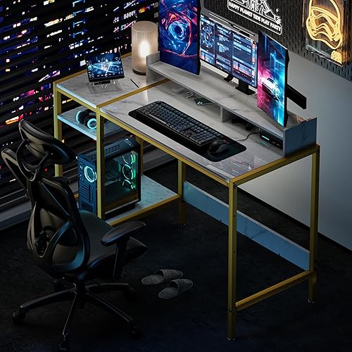 Miniatura 90 de Escritorio para computadora, escritorio para juegos de 43 pulgadas, escritorio de oficina en casa con almacenamiento, escritorio pequeño con soporte