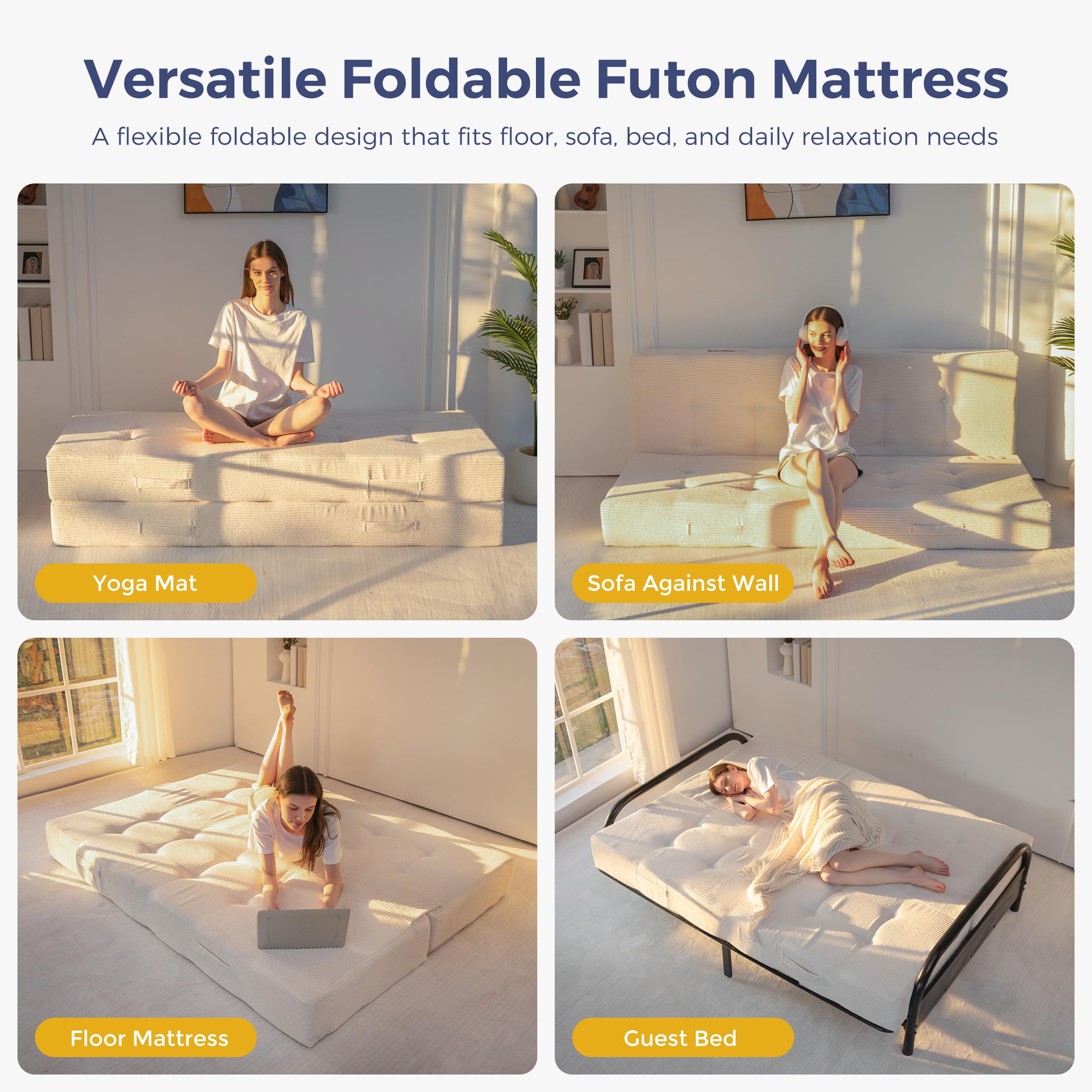 MAXYOYO Matelas Pliable 20 cm, Confortable avec Poignées, Canapé à Mousse Mémoire de Forme Extra Épais, Polyvalent pour Dormir par Terre, pour Salon et Chambre d’Ami