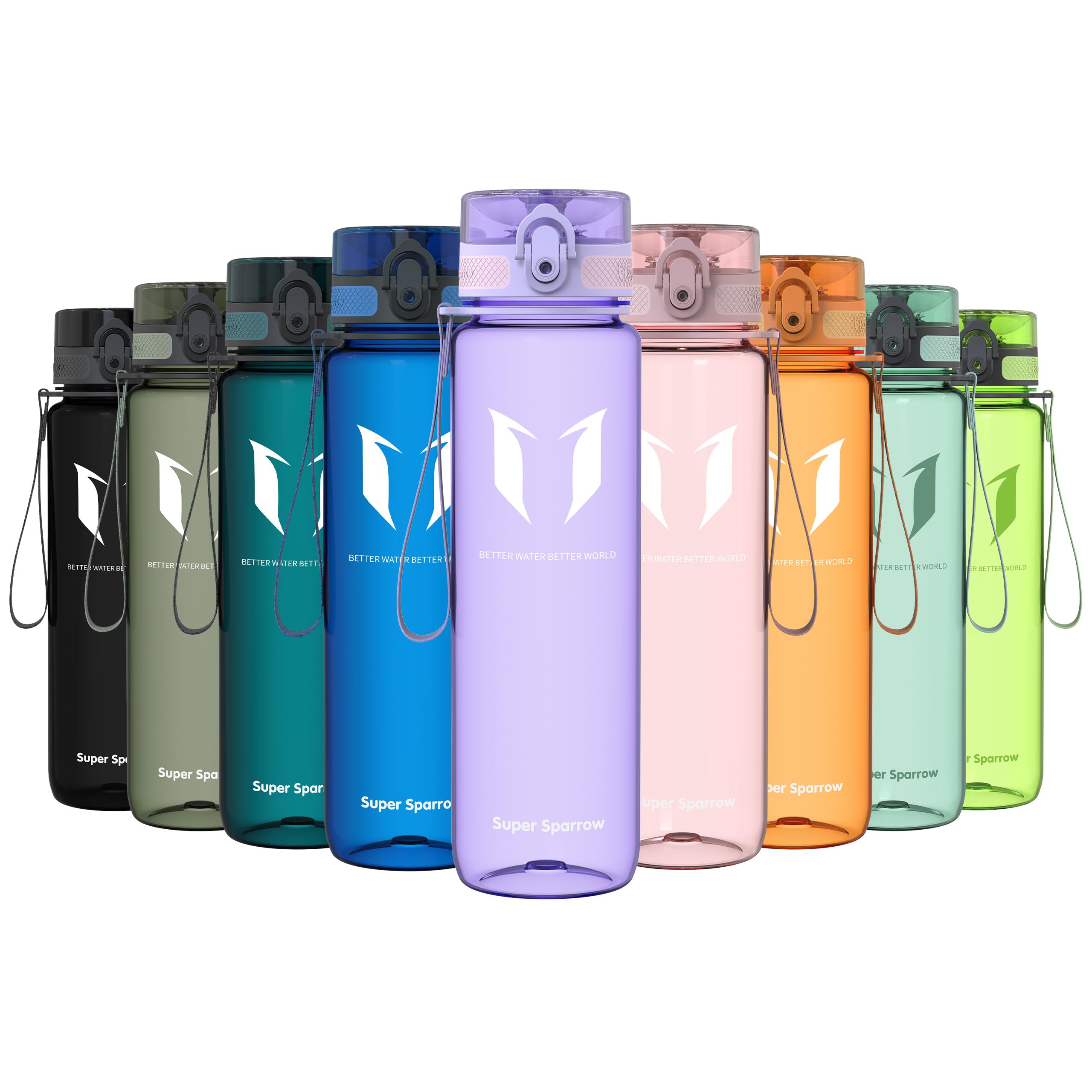 Sparrow Borraccia Sportiva 500ml/750ml/1L - Senza BPA - Tritan Bottiglia | Plastica Borraccia Acqua, Anti Perdita, Leggera, Lavastoviglie, Flip Top, Scuola, Palestra, Ufficio, Trekking, Ciclismo