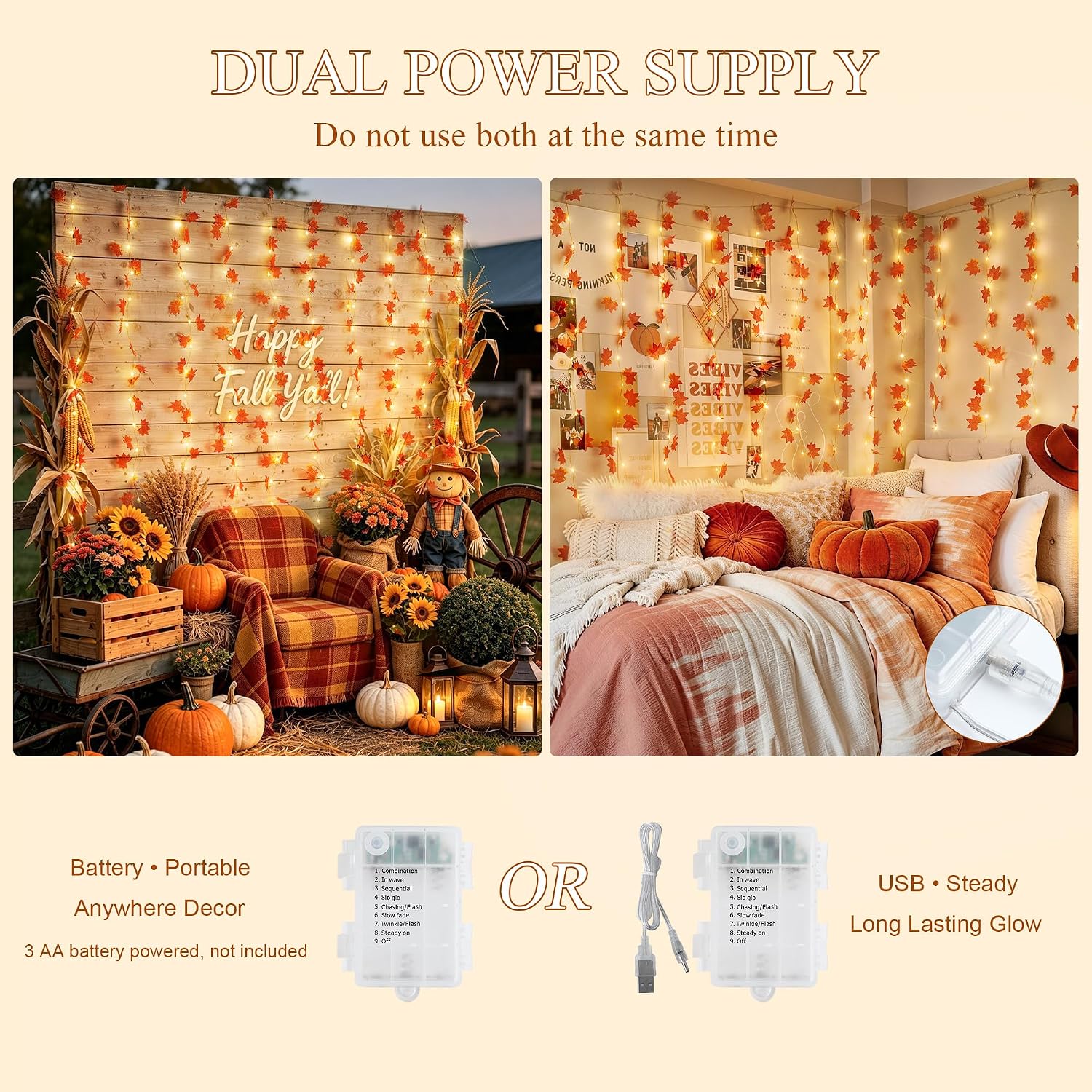 JMEXSUSS 200 LED Fall Garland with Lights, Maple Leaf Fairy Curtain Lights image 4