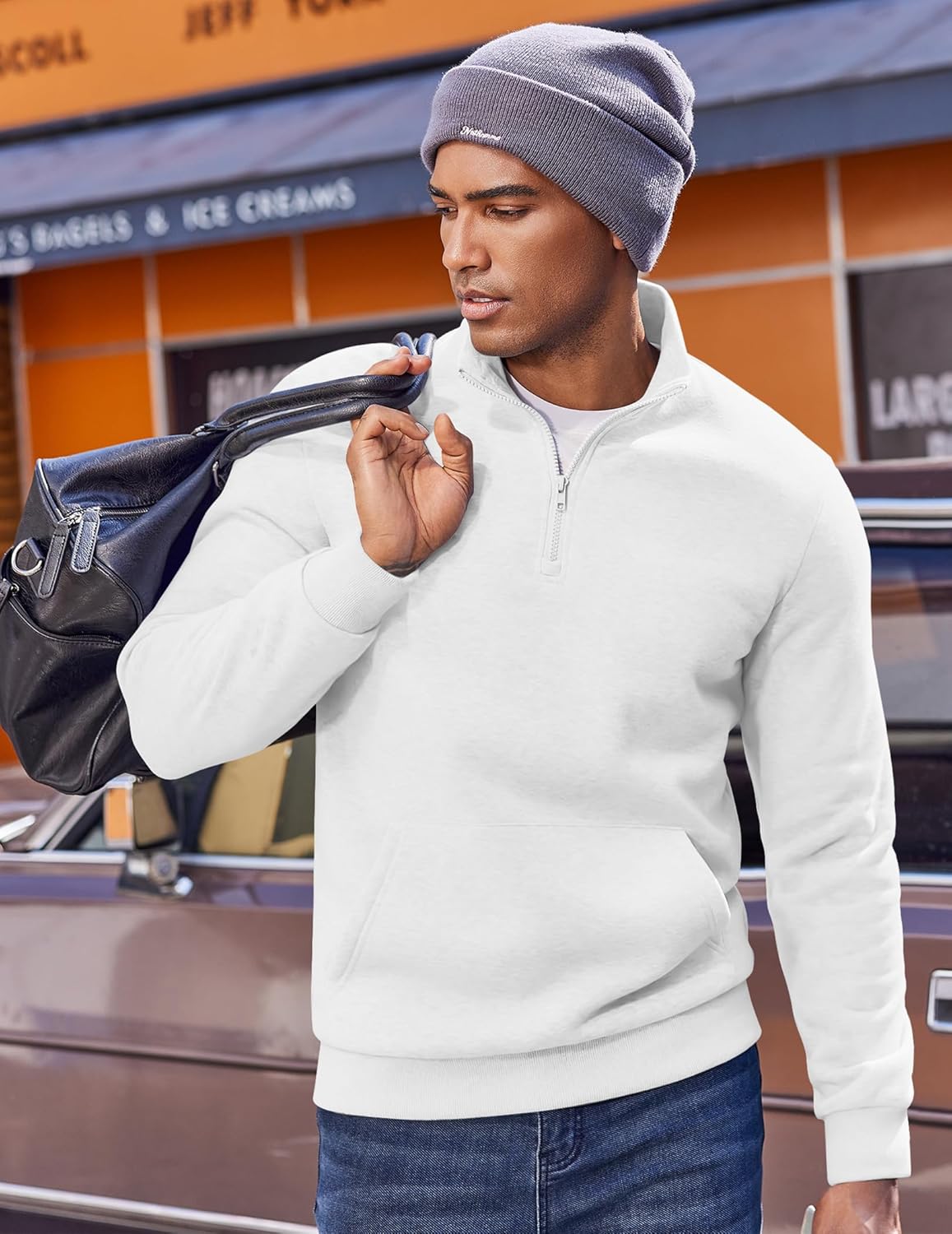 COOFANDY Mens Quarter Zip Pullover Fleece Lined Sweatshirts Long Sleeve Mock Neck Sweater with Pocket - Image 4