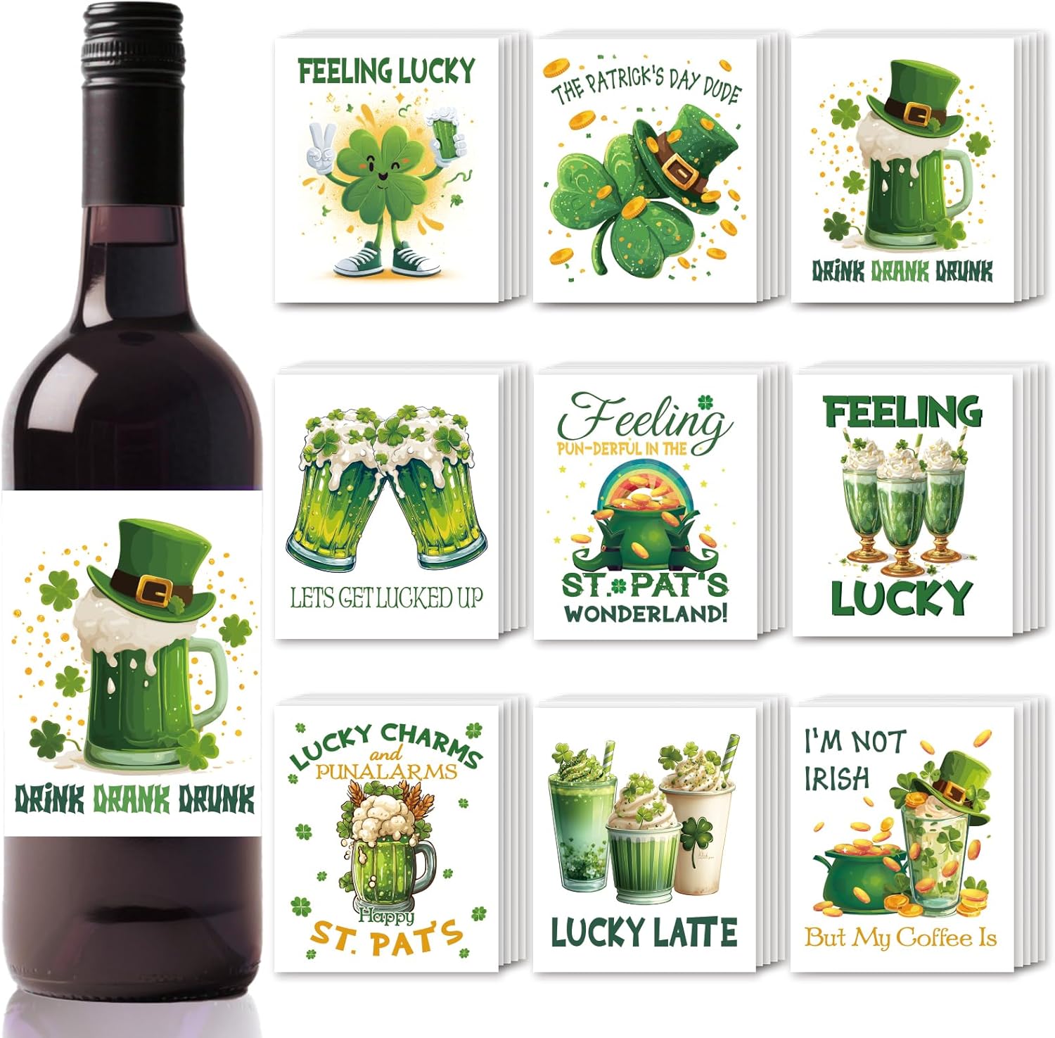 Amazon.com: SUPERDANT 45PCS St. Patrick's Day Wine Bottle Label ...