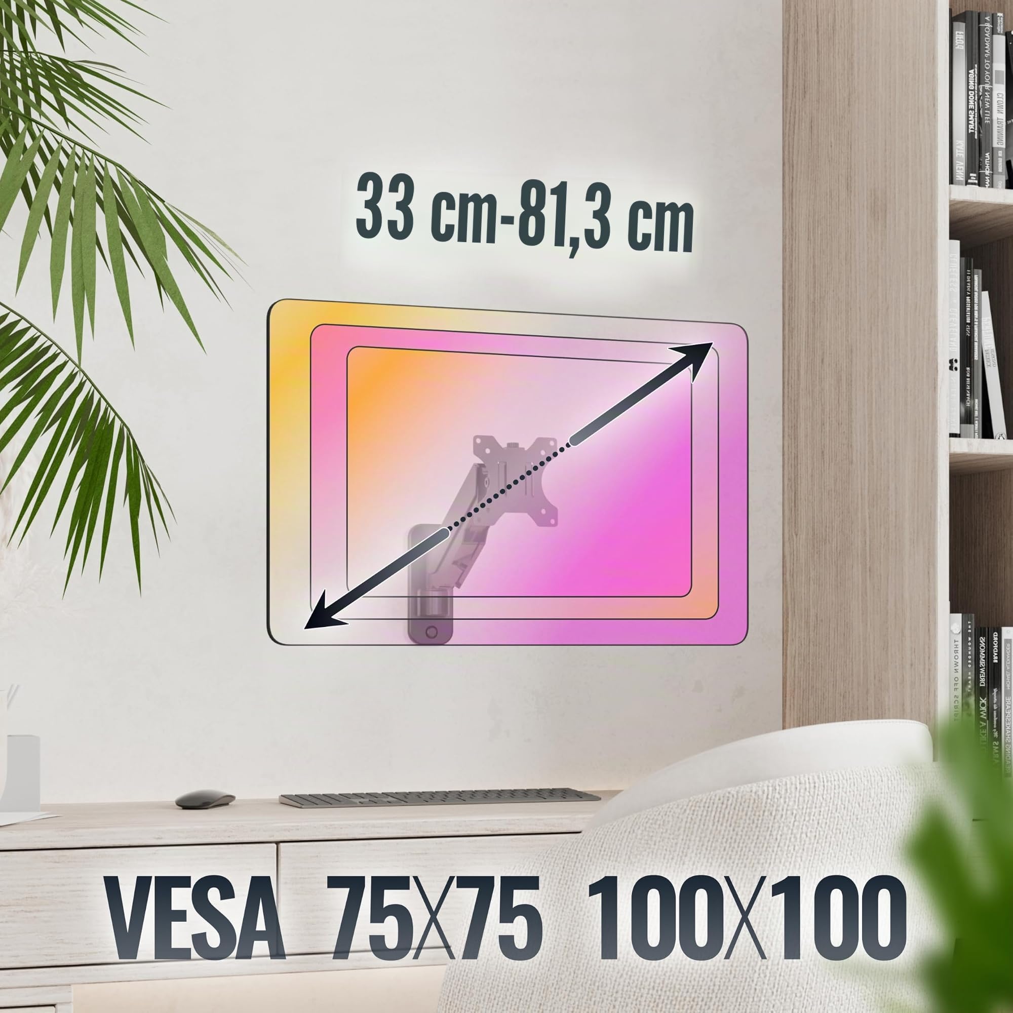 RICOO Soporte Monitor Pared Giratorio Inclinable Pantalla PC 17-32" (43-81cm) S4911 Brazo articulado Televisor LED LCD Curvo VESA 75x75-100x100