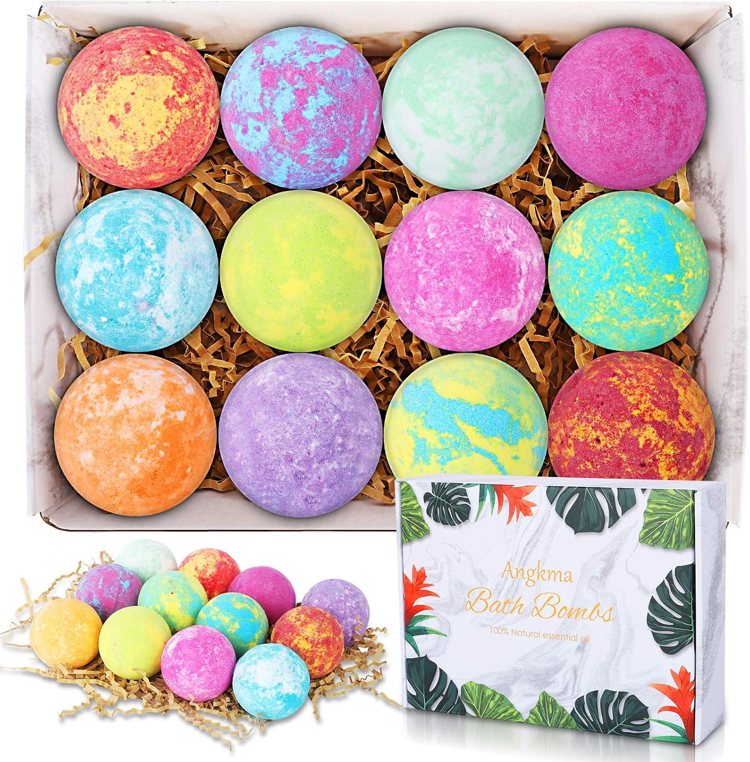 Bath Bombs Gift Set, 12Pieces Handmade Fizzy Bubble Bath Bombs, Vegan