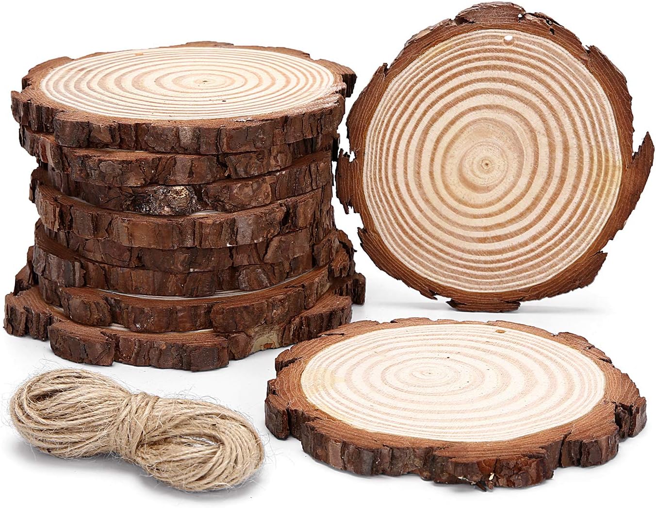 10pcs Hanging Natural Wood Slices Round Unfinished for centerpieces with Holes bark for Christmas Decorations Ornaments Unfinished Wood Woodcrafts DIY Crafts L-10pcs