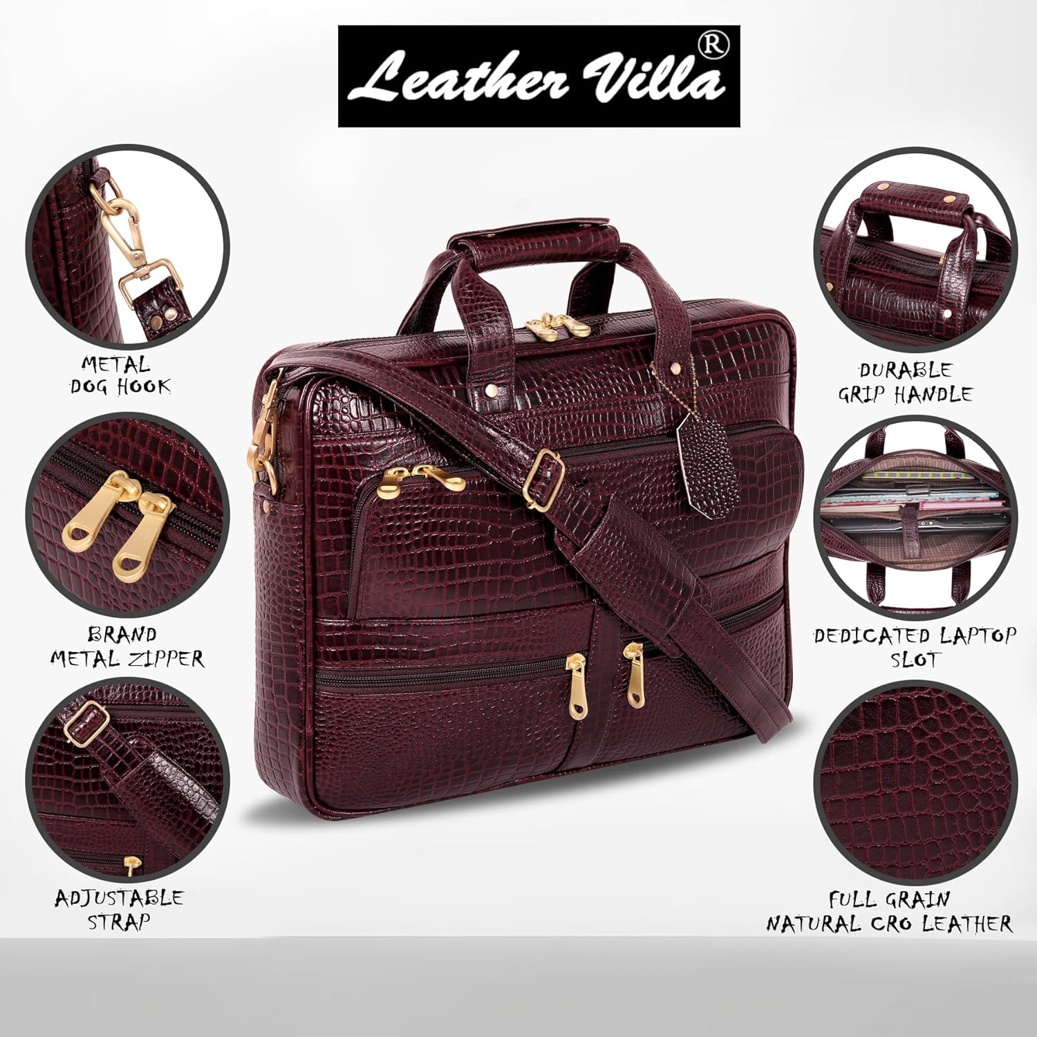 16 Inch Leather briefcases Laptop Messenger Bags for Men and Women Best Office Satchel Bag