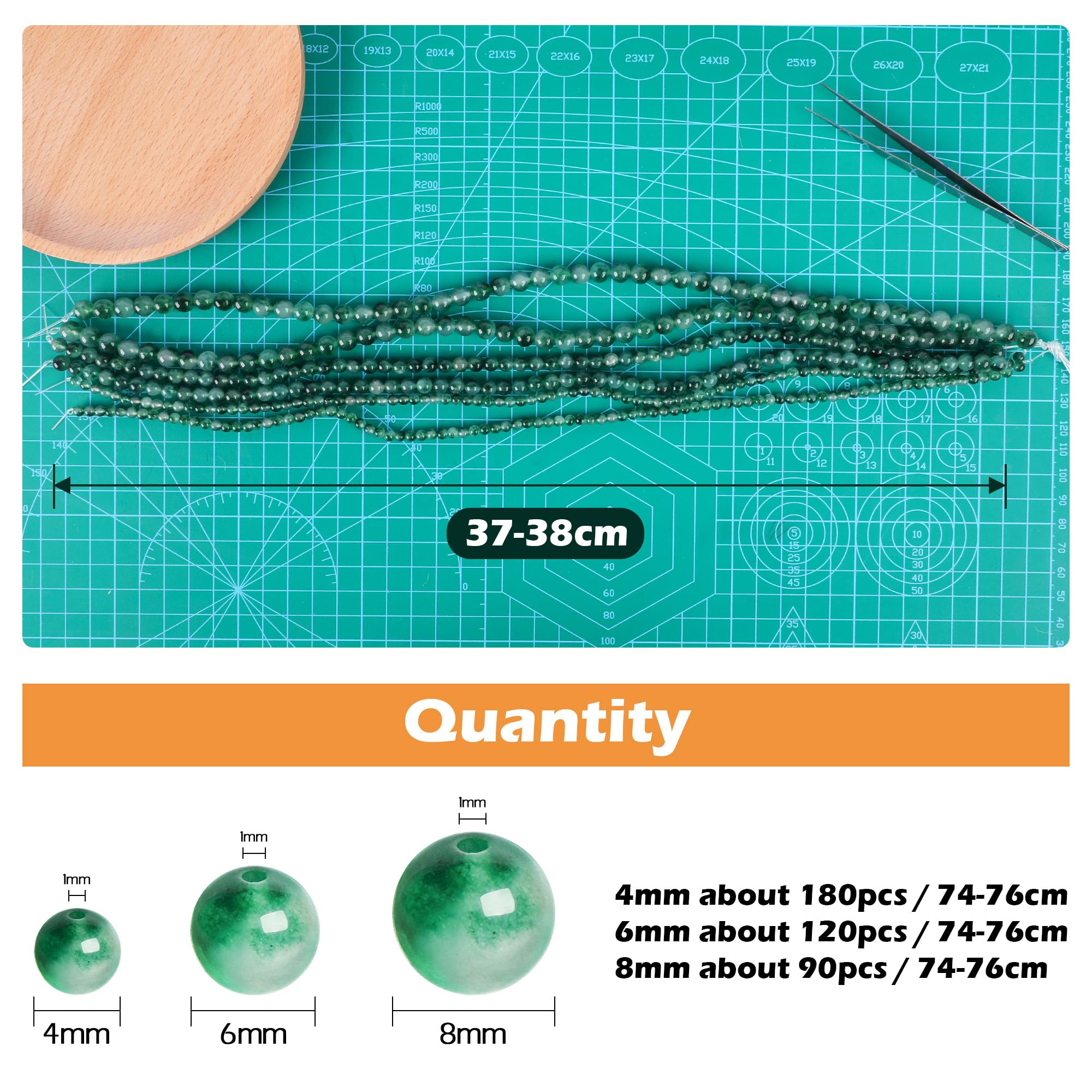 SOSMAR 90 Pcs 8mm Green Chalcedony Beads Natural Round Stone Beads Loose Gemstone Semi-Precious Gemstones for Jewelry Making Bracelet Necklace - Image 4