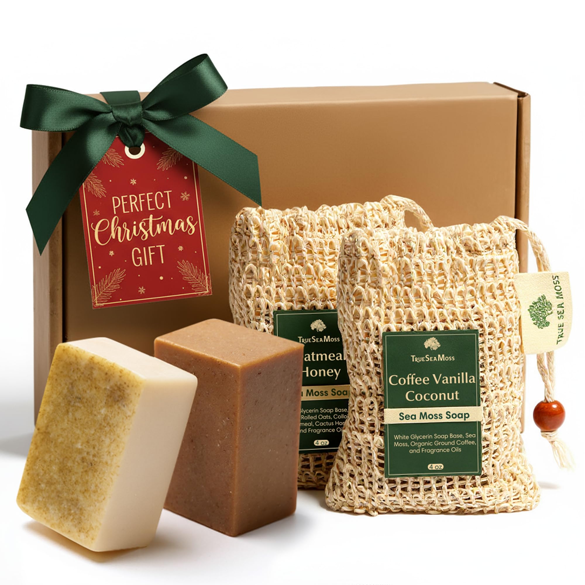 Holiday Gift Sea Moss Soap Bar – All-Natural Detox Soap with Coffee, Vanilla, Coconut & Oatmeal Honey – Gentle Handmade Foam for Sensitive Skin, Face & Body – Christmas Gift for Men & Women