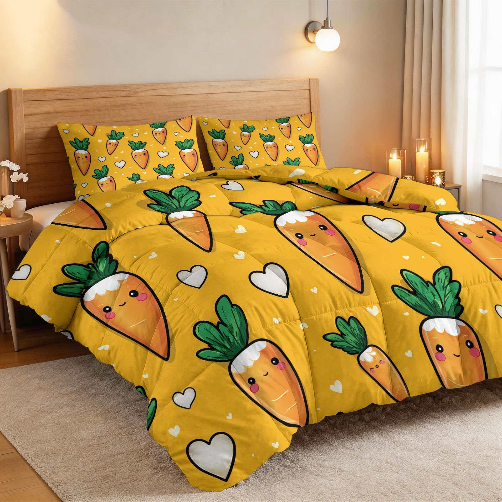 Generisch Smiley-Möhre Herzen Bettdecke 135 x 200 cm 4 Jahreszeiten Steppdecke, Lustiger Cartoon Waschbare Ganzjahresdecke Kinder Bettwaren Set Kinderzimmer Babyzimmer Bettdecke Ohne Bezug