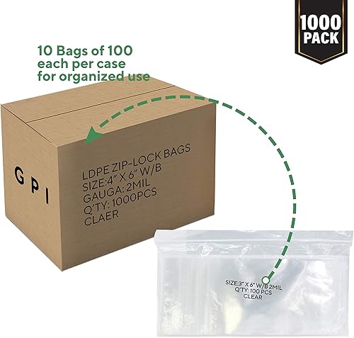 Miniatura 3 de GPI - Bolsas de plástico transparente con cierre con cremallera, 1000 bolsas de polietileno de 4 x 6 pulgadas de grosor, fuertes y duraderas, con