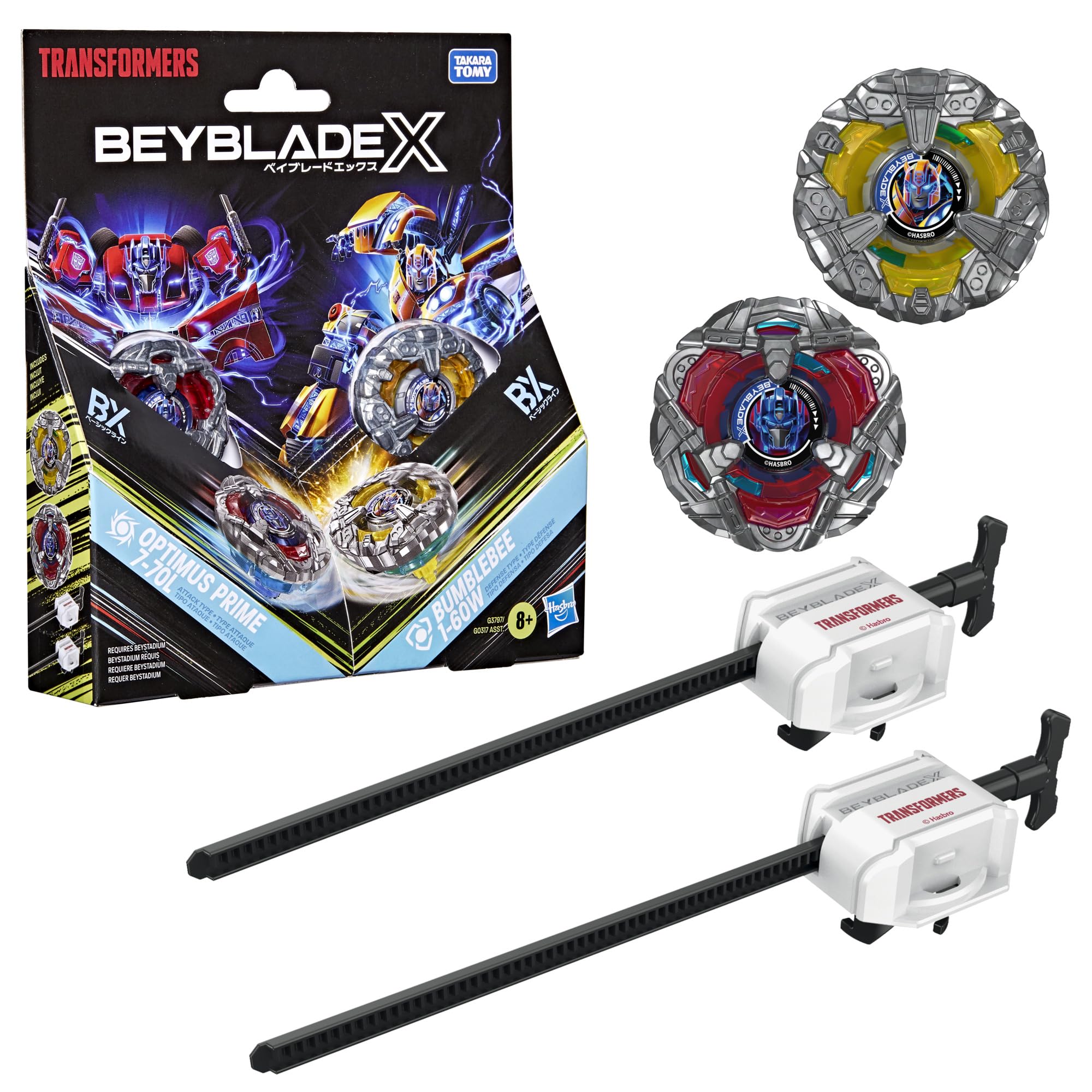 Beyblade X Transformers Collab Optimus Prime 7-70L & Bumblebee 1-60W | 2 件 Takara Tomy 上衣、2 個發射器、戰鬥上衣遊戲玩具,適合 8 歲以上(亞馬遜獨家)