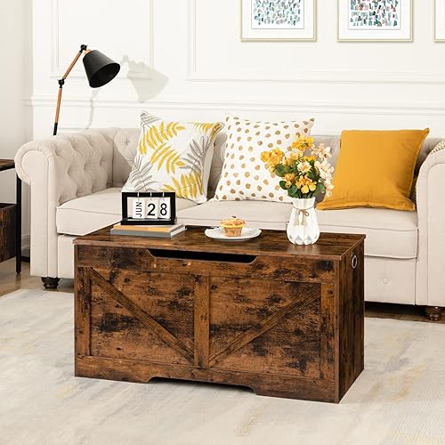 Miniatura 4 de HOOBRO Storage Bench, 39.4” Retro Wooden Storage Chest with U-Shaped Cut-Out Pull, Safety Hinge, Supports 220 lb and Easy Assembly for Toy Box