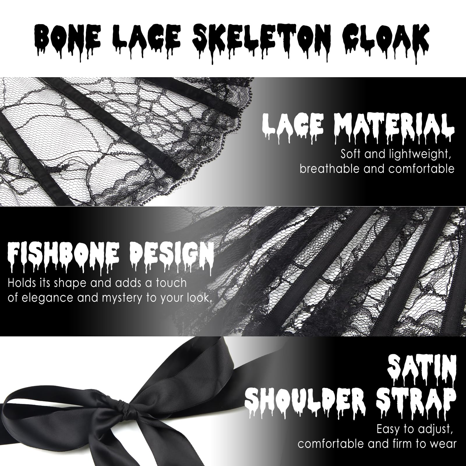 Collare in Pizzo Vittoriano, Scialle Gotico, Scialle in Pizzo, Coprispalle di Piume, Mantello da Vampiro, Adatto per Halloween, Carnevale, Cosplay, Masquerade, Spettacolo Teatrale